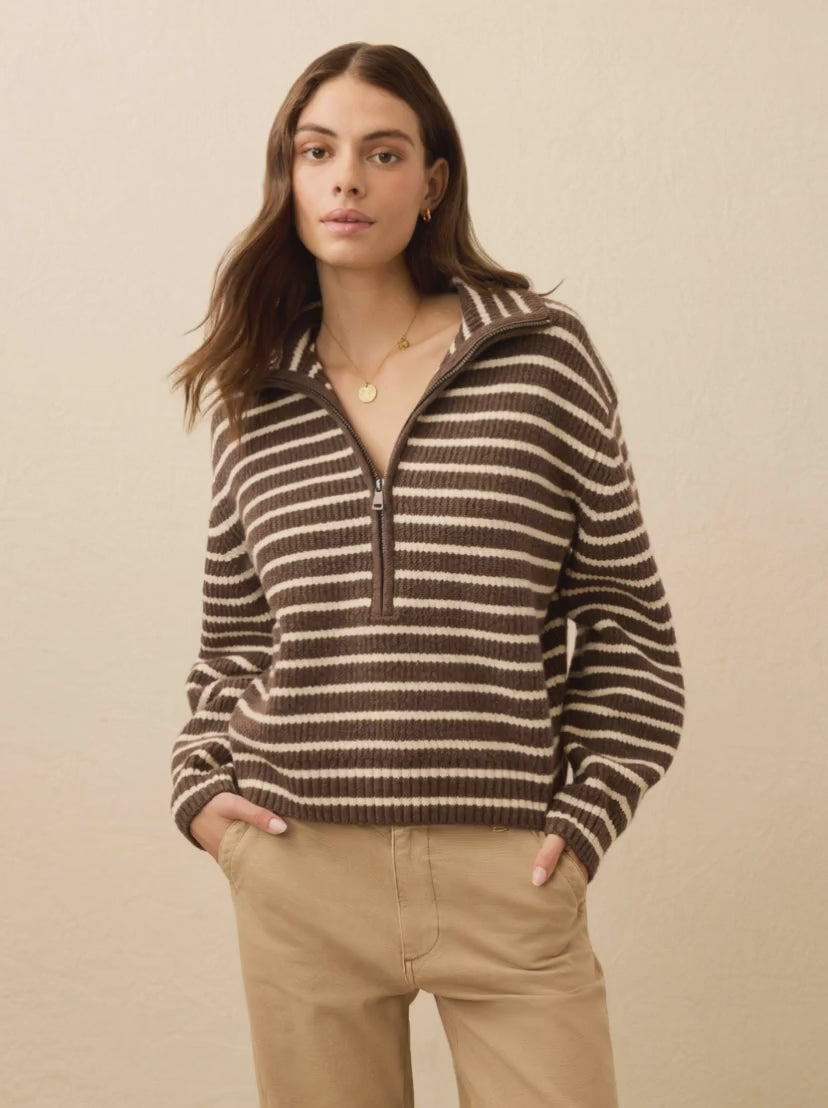 Jackson Quarter Zip - Mocha Stripe | Faherty Brand