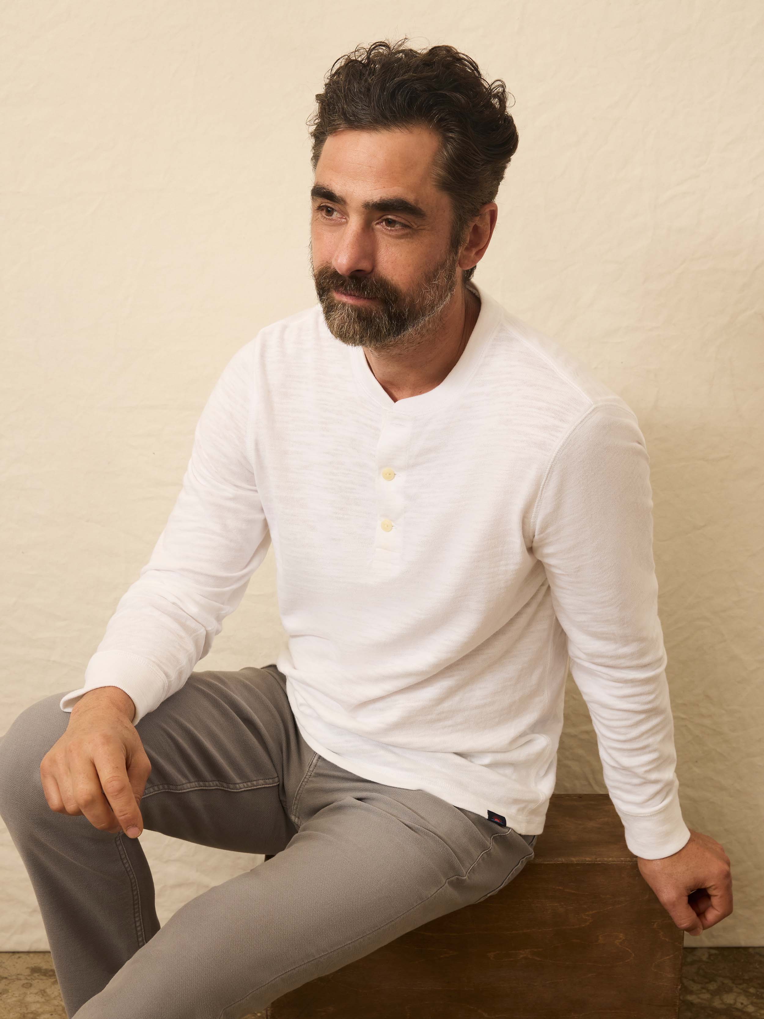 Sunwashed Slub Henley - White