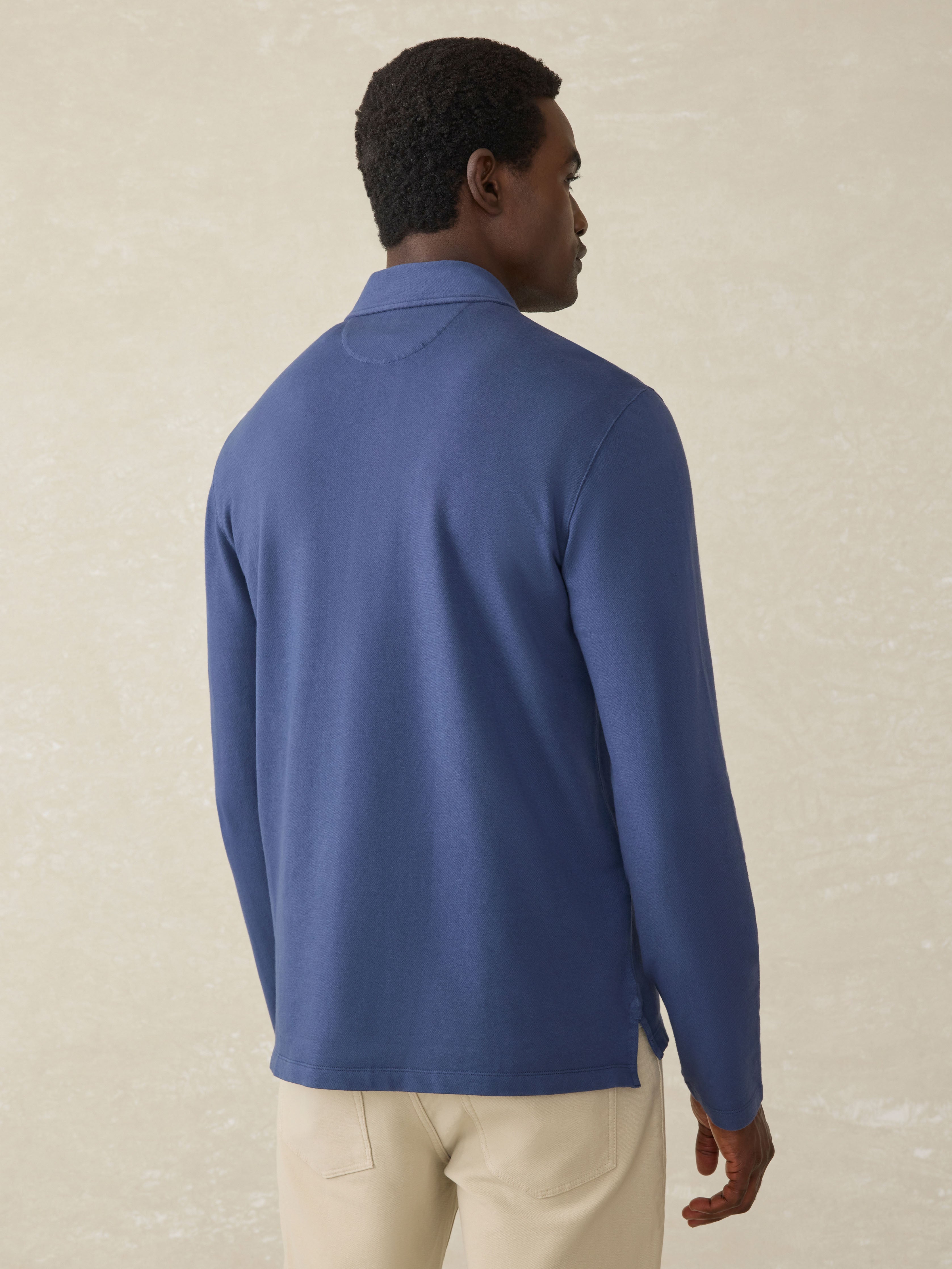 Long-Sleeve Field Knit Polo - Blue Nights