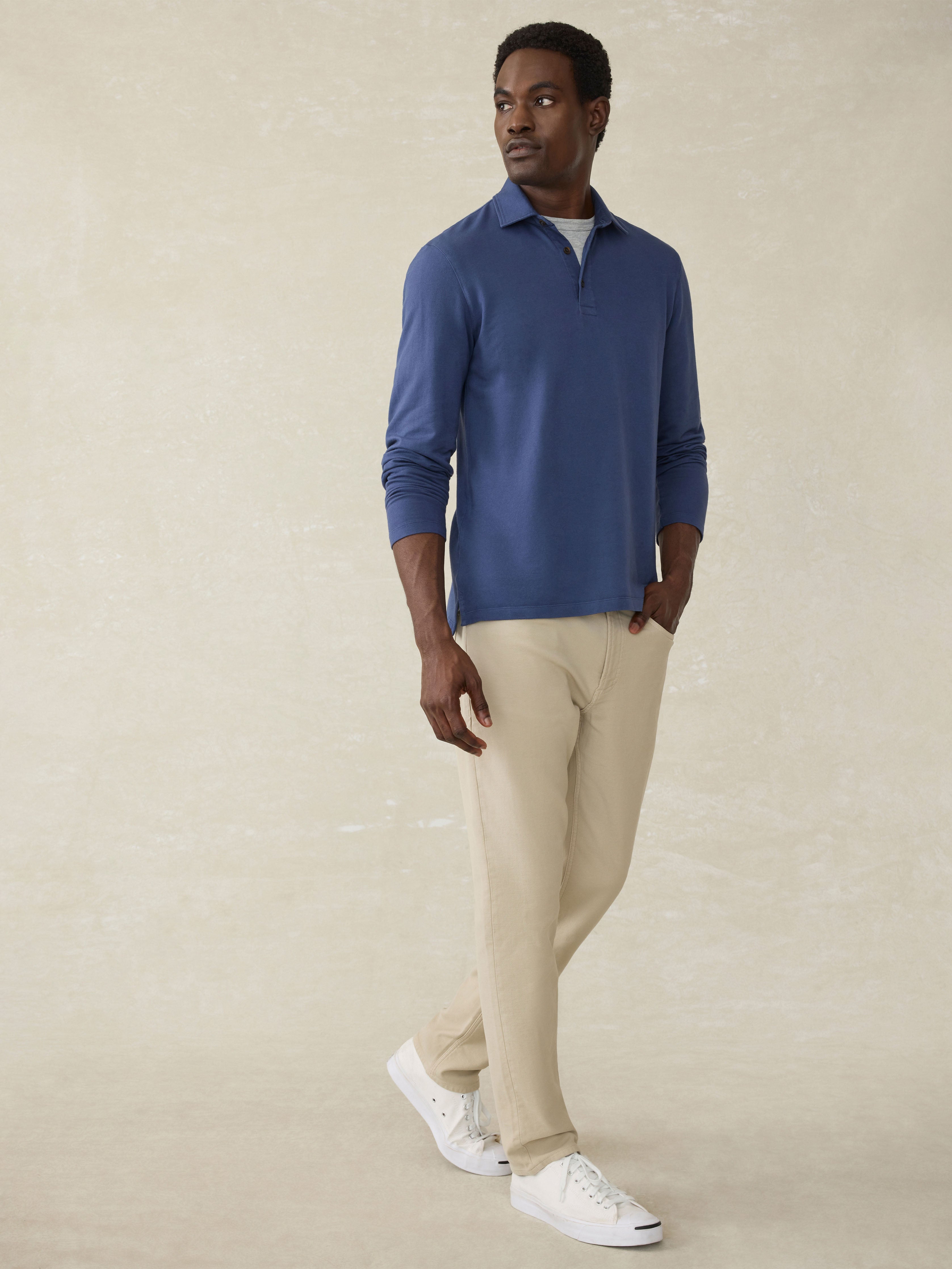 Long-Sleeve Field Knit Polo - Blue Nights