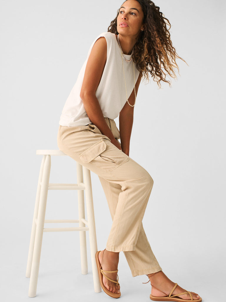 Faherty Women's Arlie Day Cargo Pants - Safari, Small, Cotton/Linen/Tencel