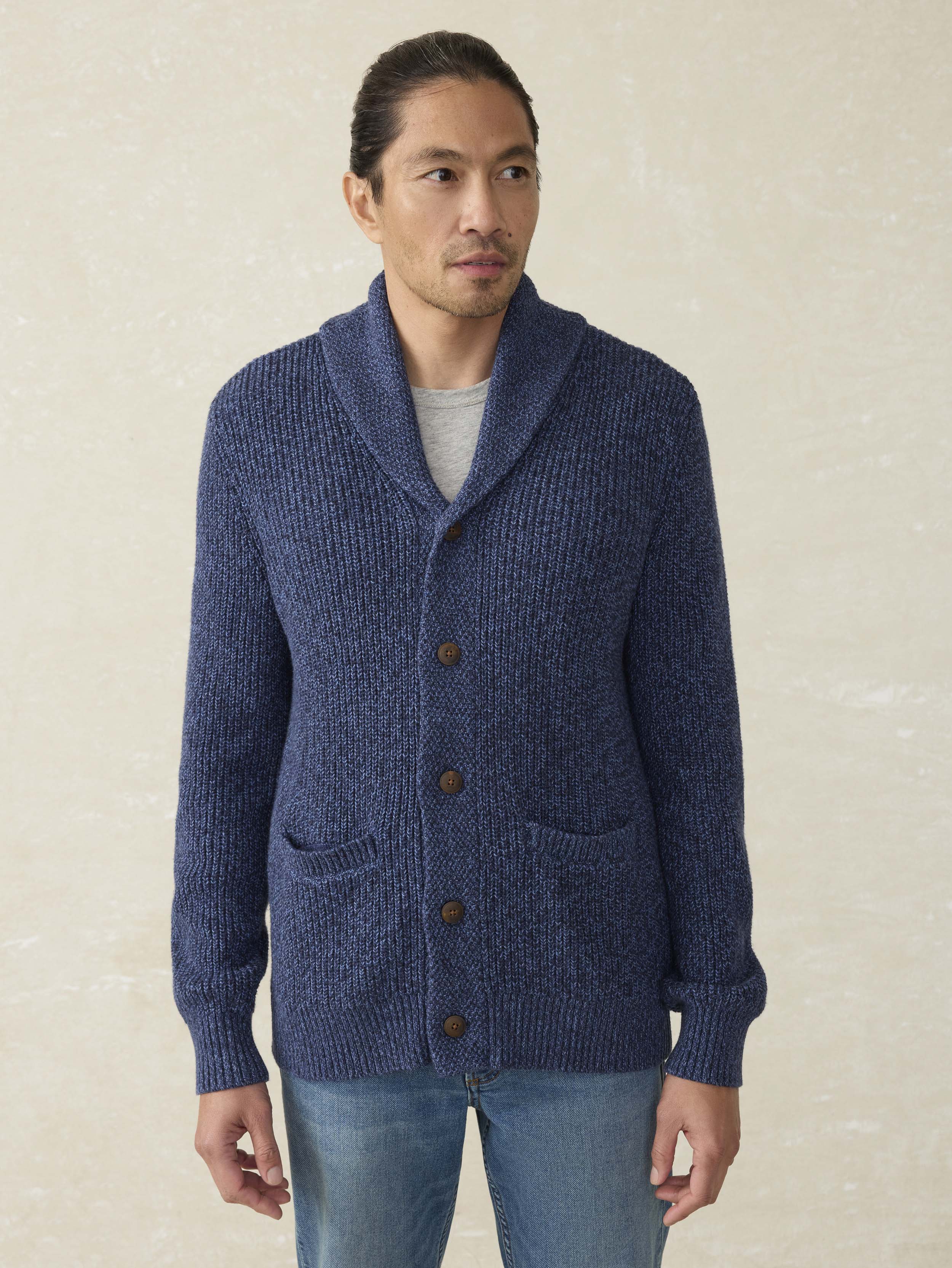 Marled Cotton Cardigan - Navy Night Marl