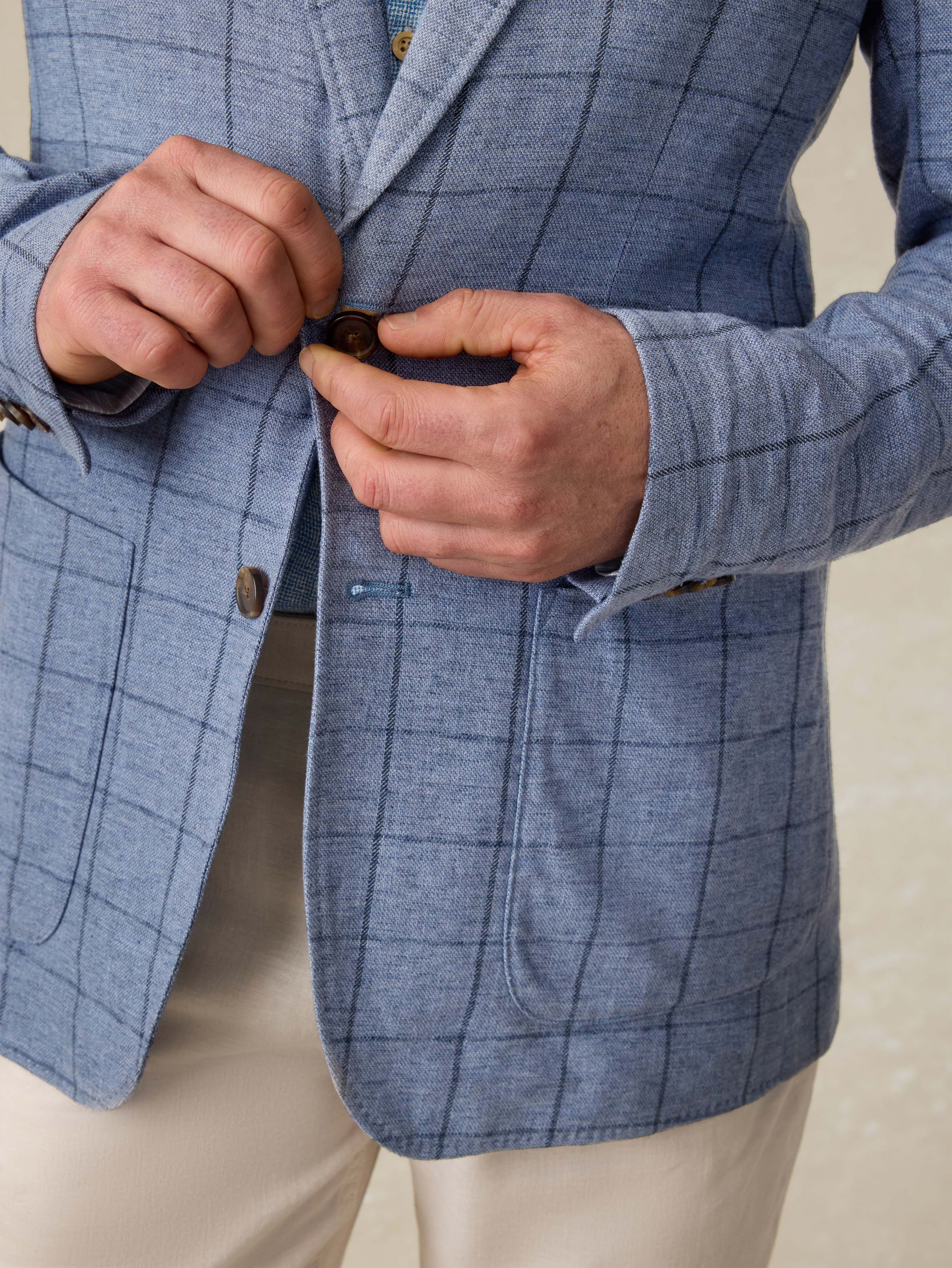 Movement™ Linen Blazer - Storm Cape Windowpane