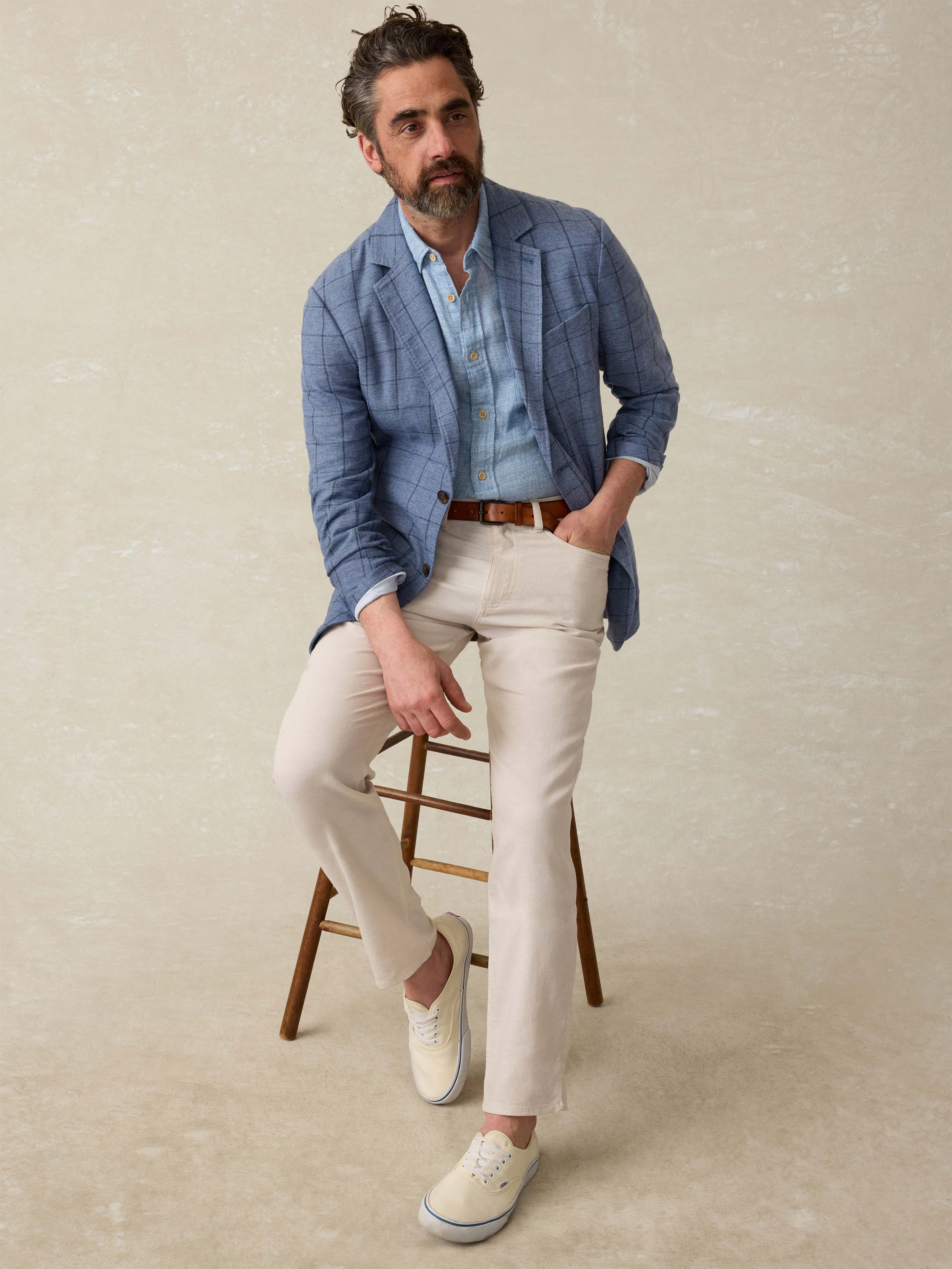 Movement™ Linen Blazer - Storm Cape Windowpane