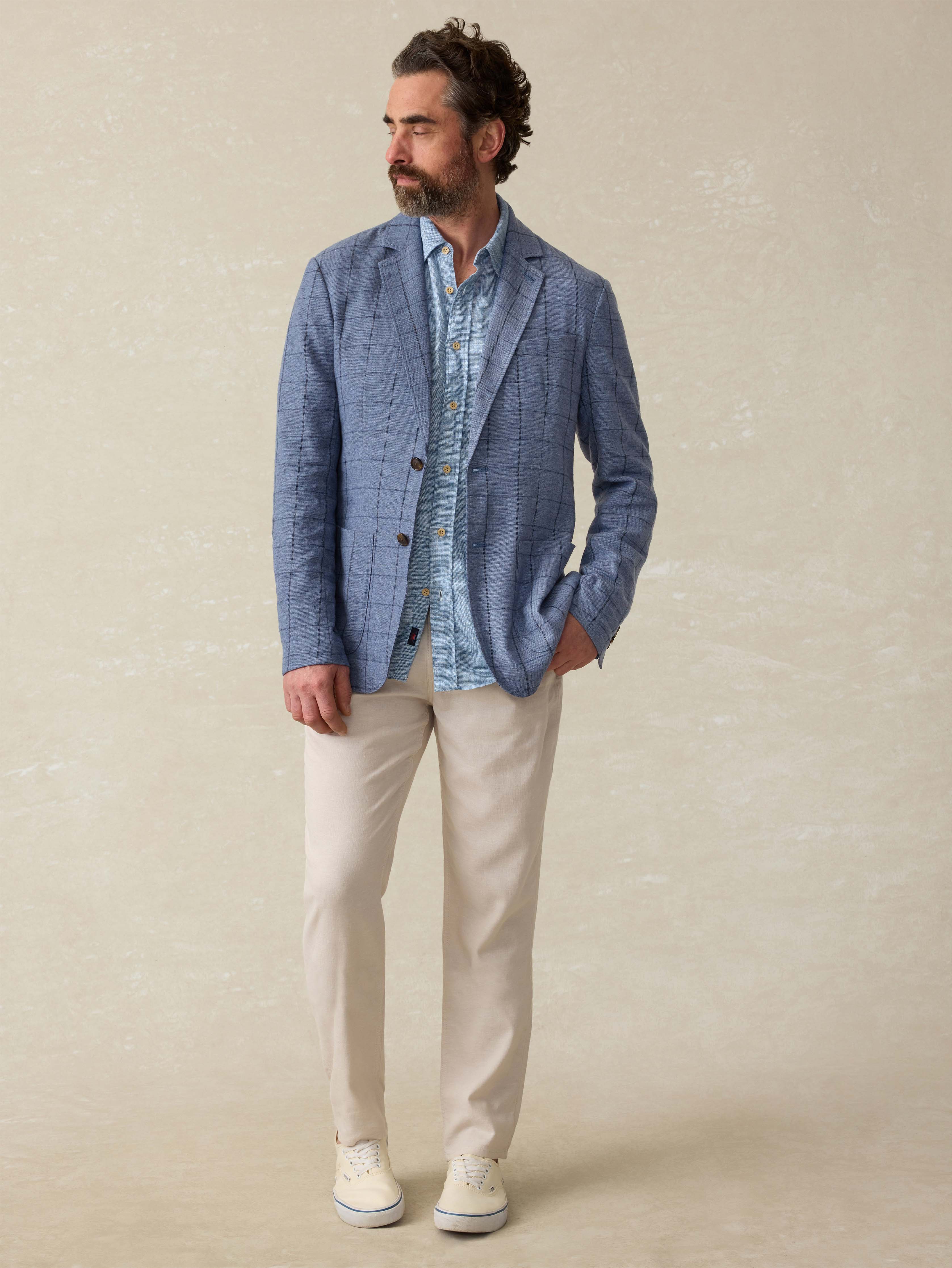 Movement™ Linen Blazer - Storm Cape Windowpane