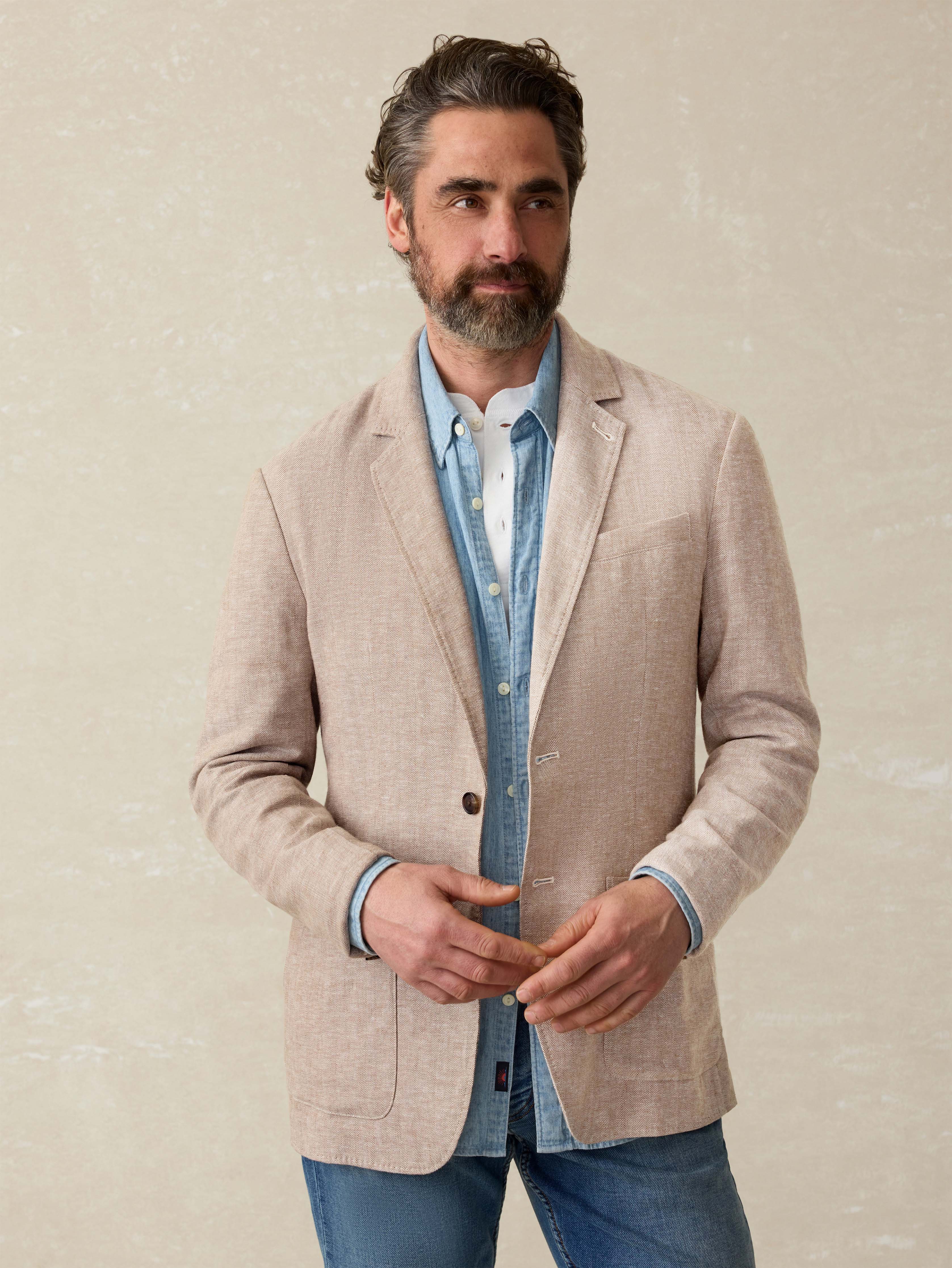 Movement™ Linen Blazer - Wolf Sands Herringbone | Faherty Brand