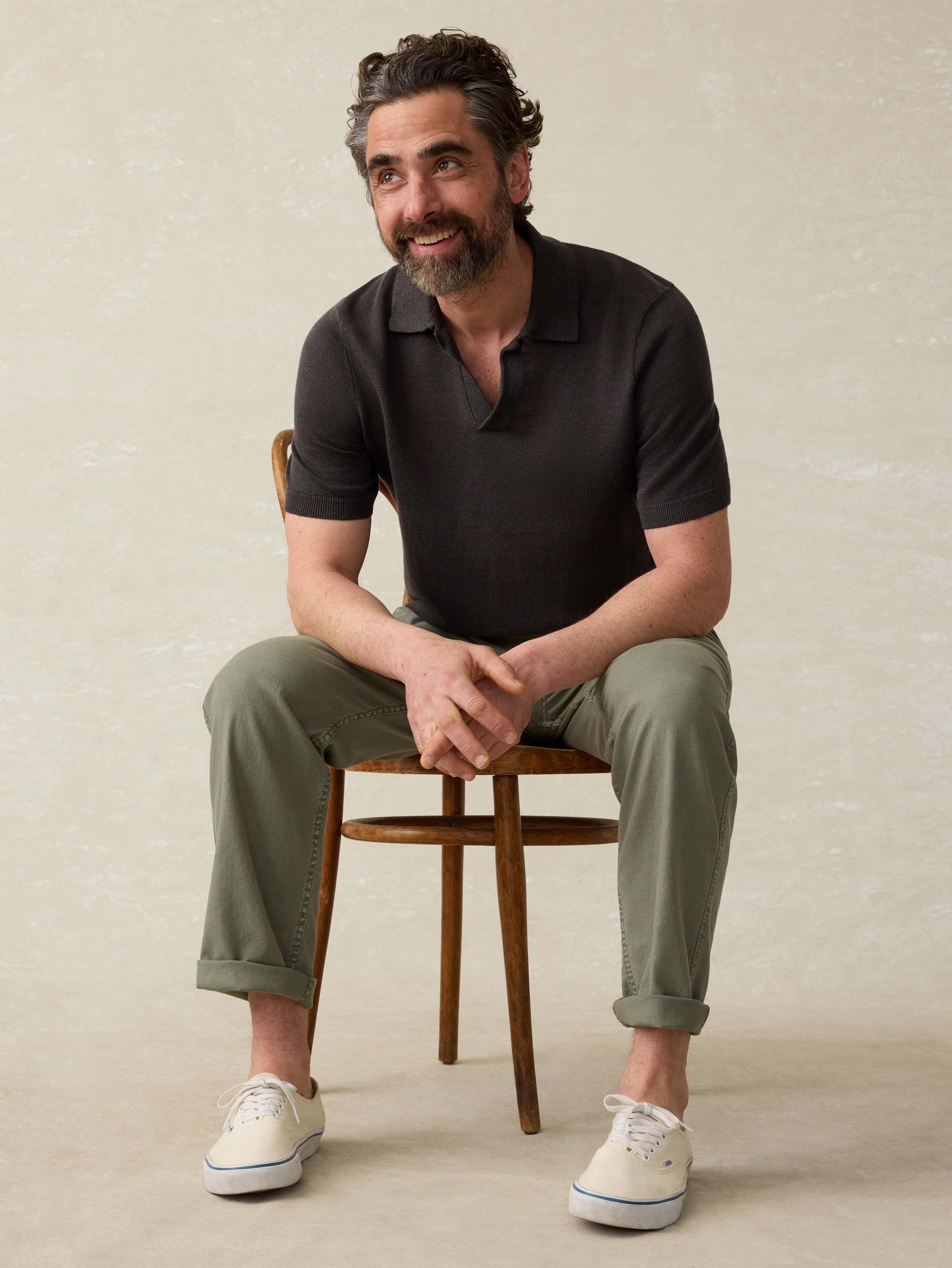 Short-Sleeve Linen Sweater Polo - Mountain Black
