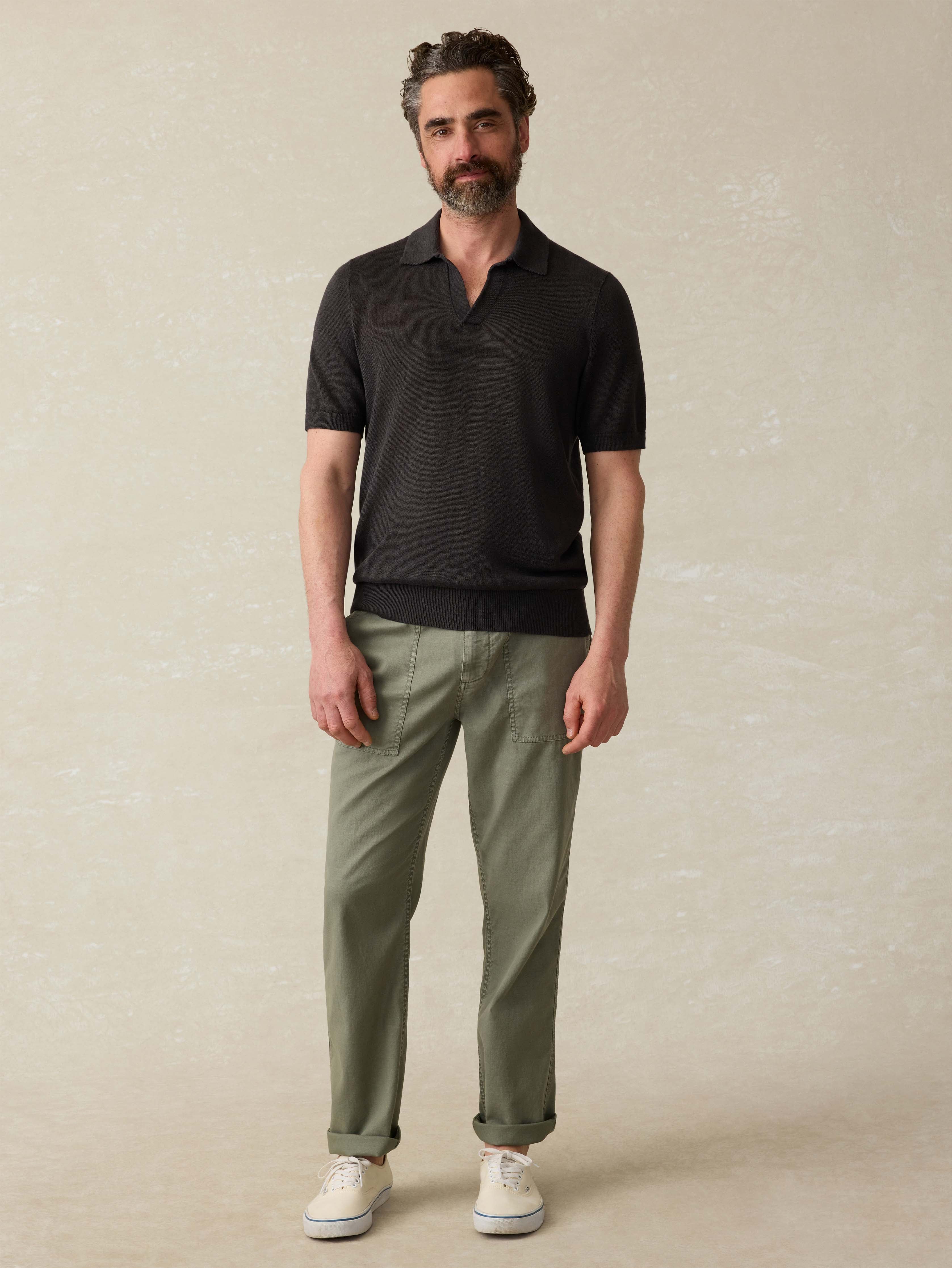 Short-Sleeve Linen Sweater Polo - Mountain Black
