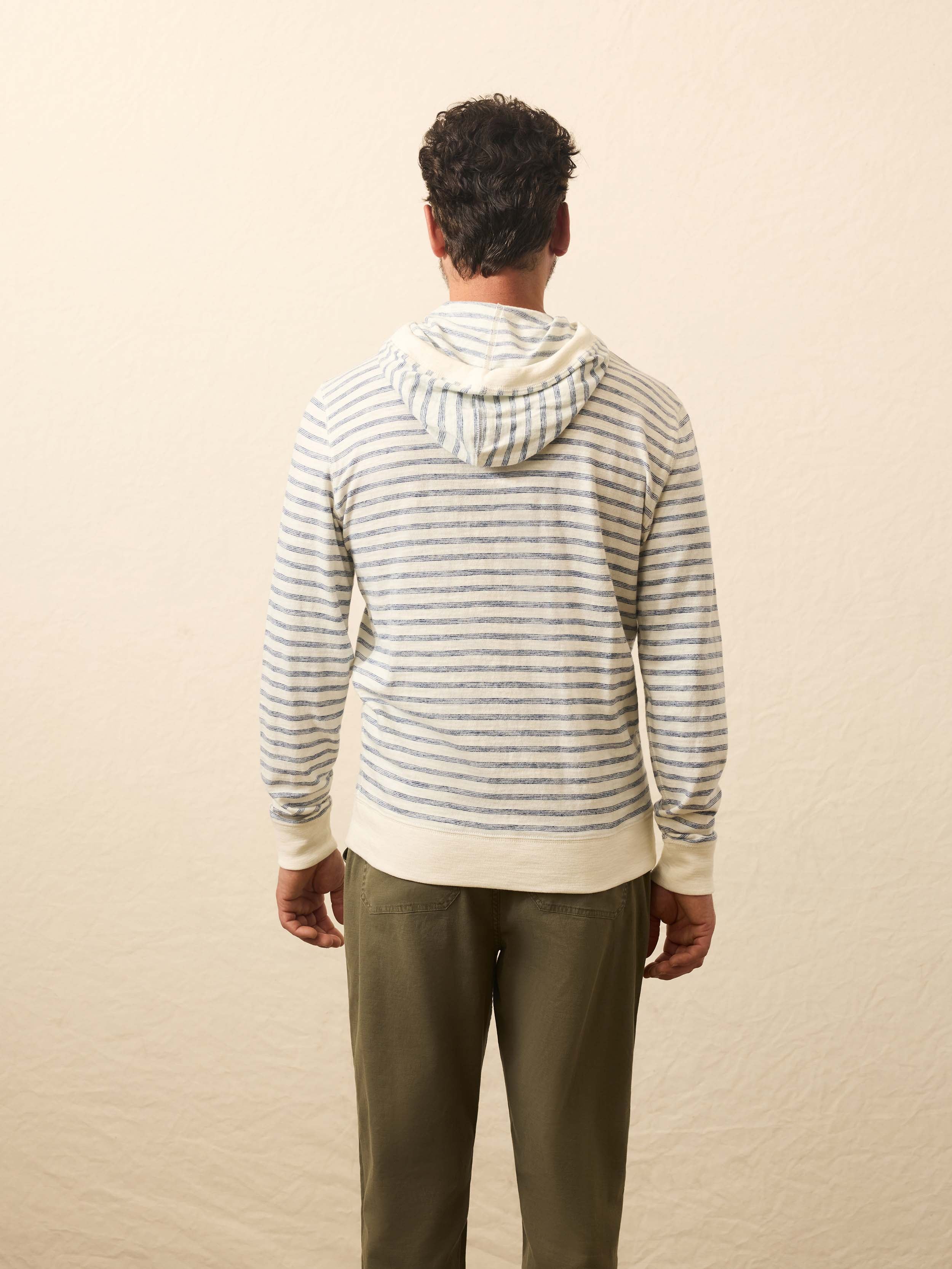 Sunwashed Midweight Organic Hoodie - Pearl Ocean Stripe
