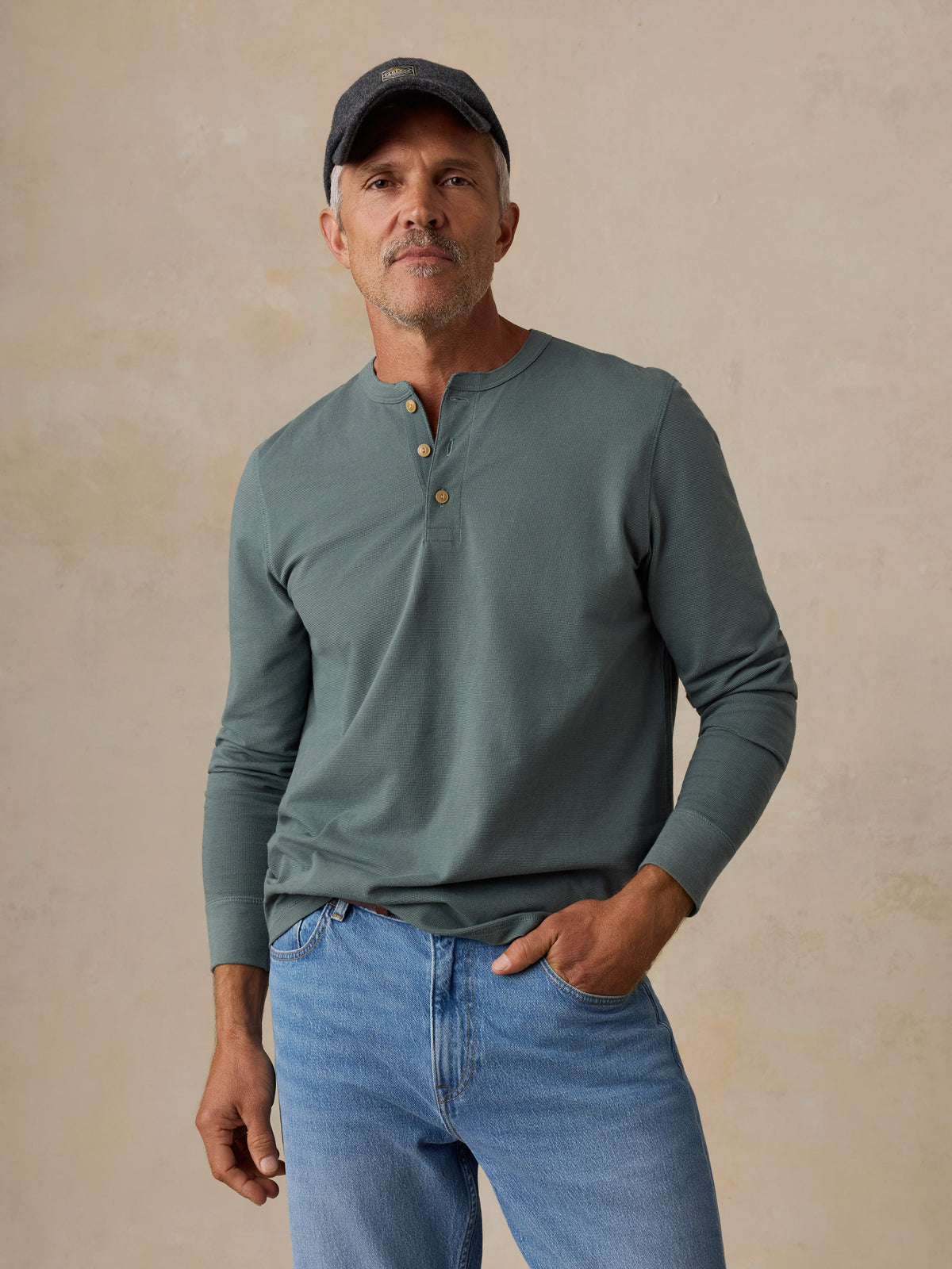 Long-Sleeve Waffle Henley - Forest Pine, image 1 of 6