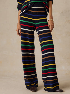 Cotton Cashmere Sweater Pant - Navy Multi Stripe