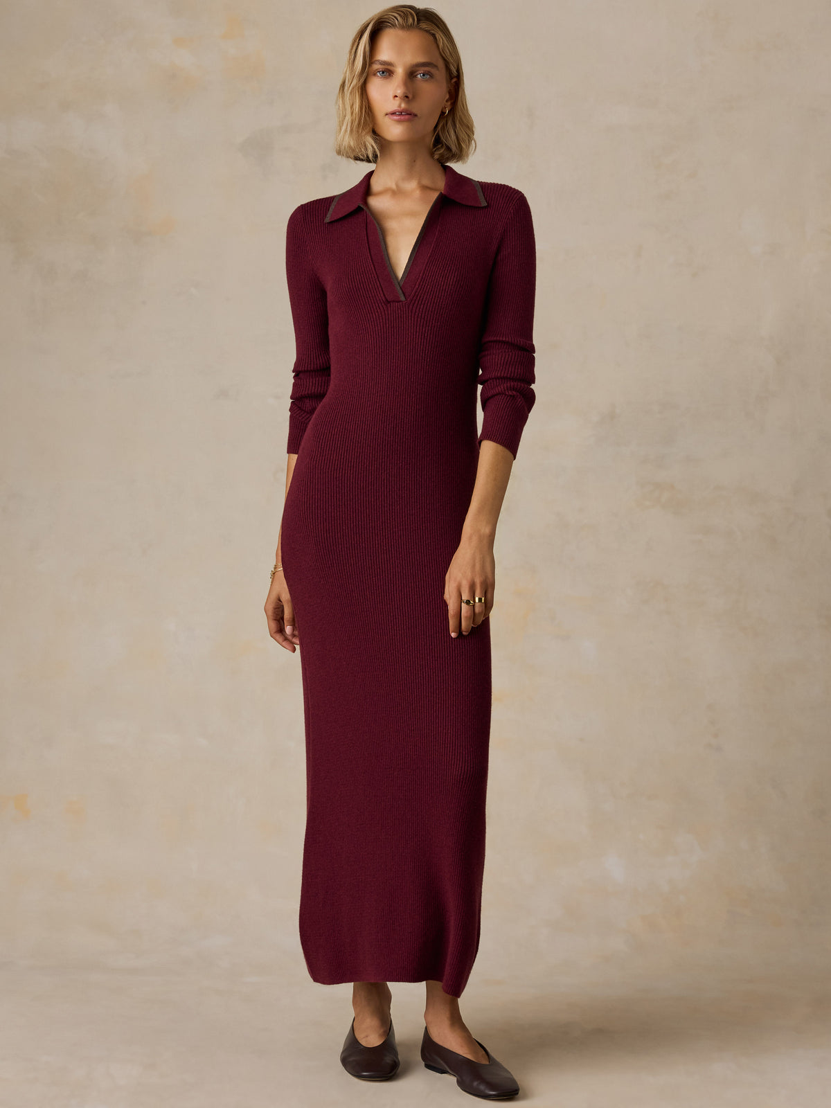 Throwback Sweater Dress - Merlot, image 1 of 7