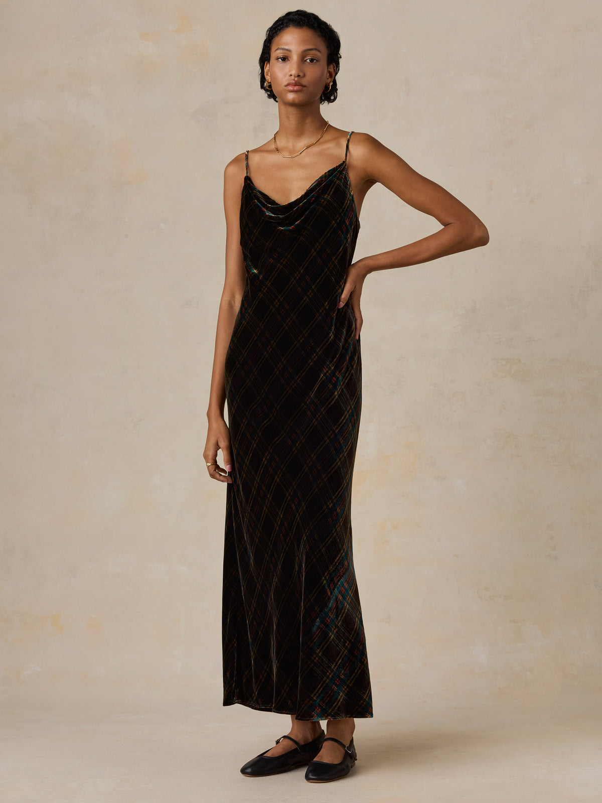 Harriet Silk Velvet Slip Dress - Moonward Plaid, image 1 of 5