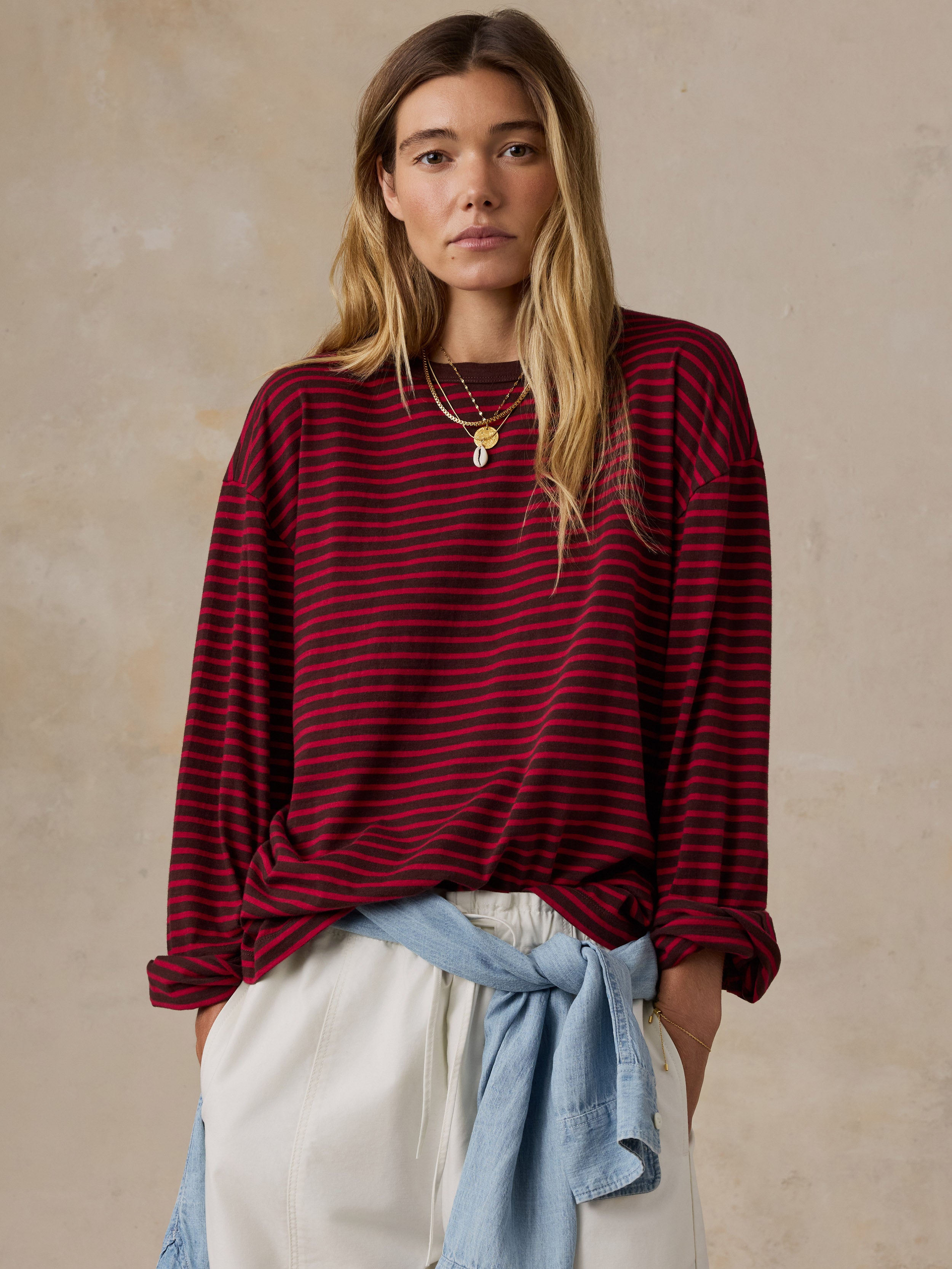 Sunwashed Long-Sleeve Retro Tee - Wildberry Stripe