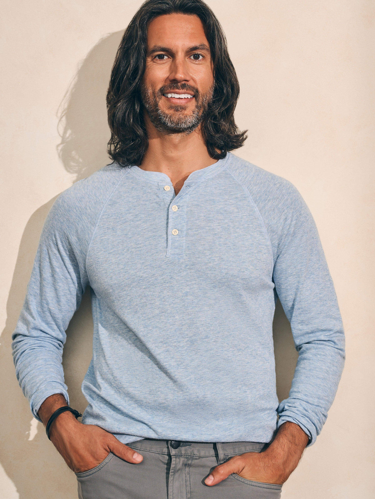 Cloud Long-Sleeve Henley - Light Blue Heather