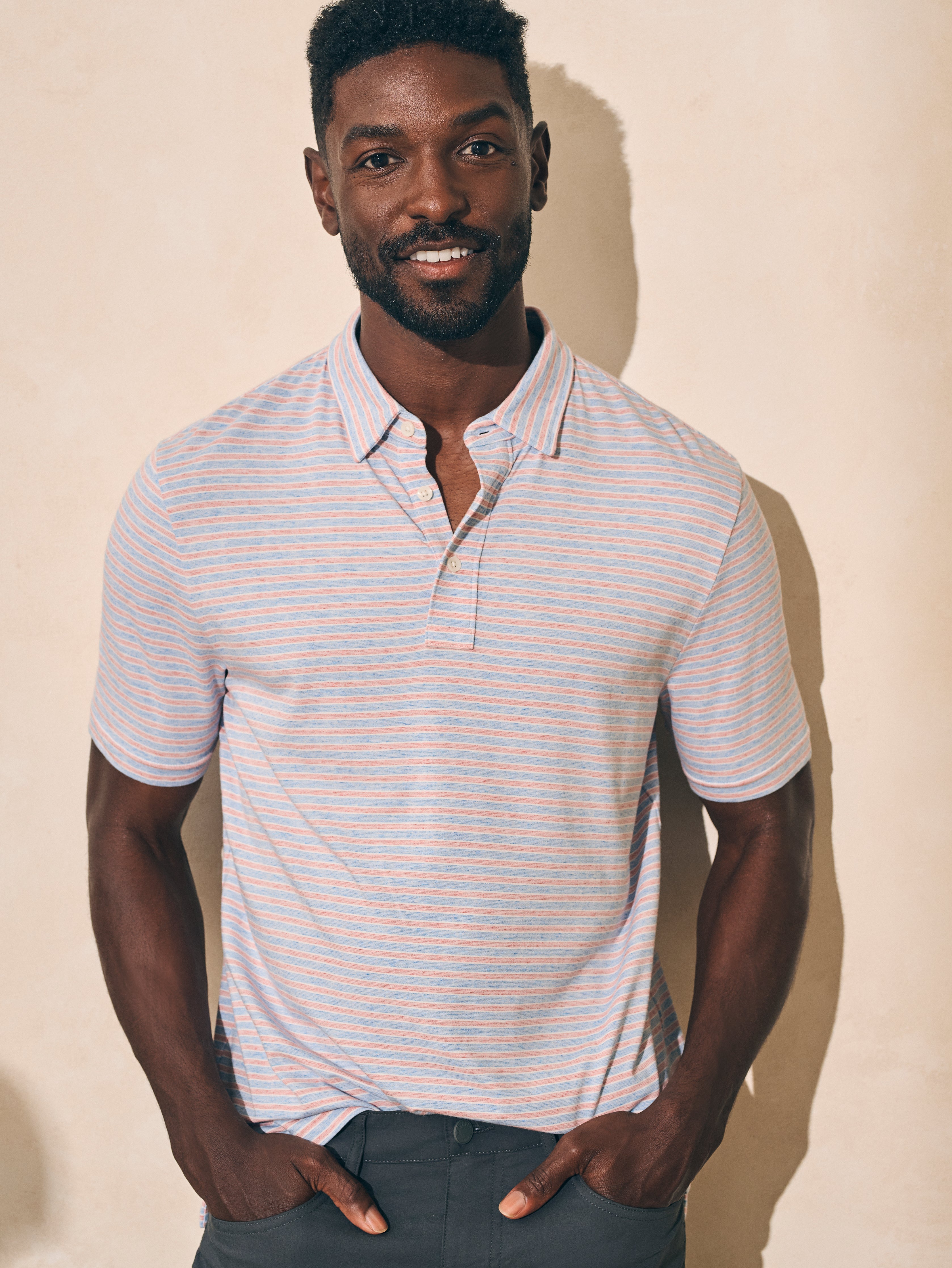 Movement™ Short-Sleeve Polo - Horizon Line Stripe | Faherty Brand