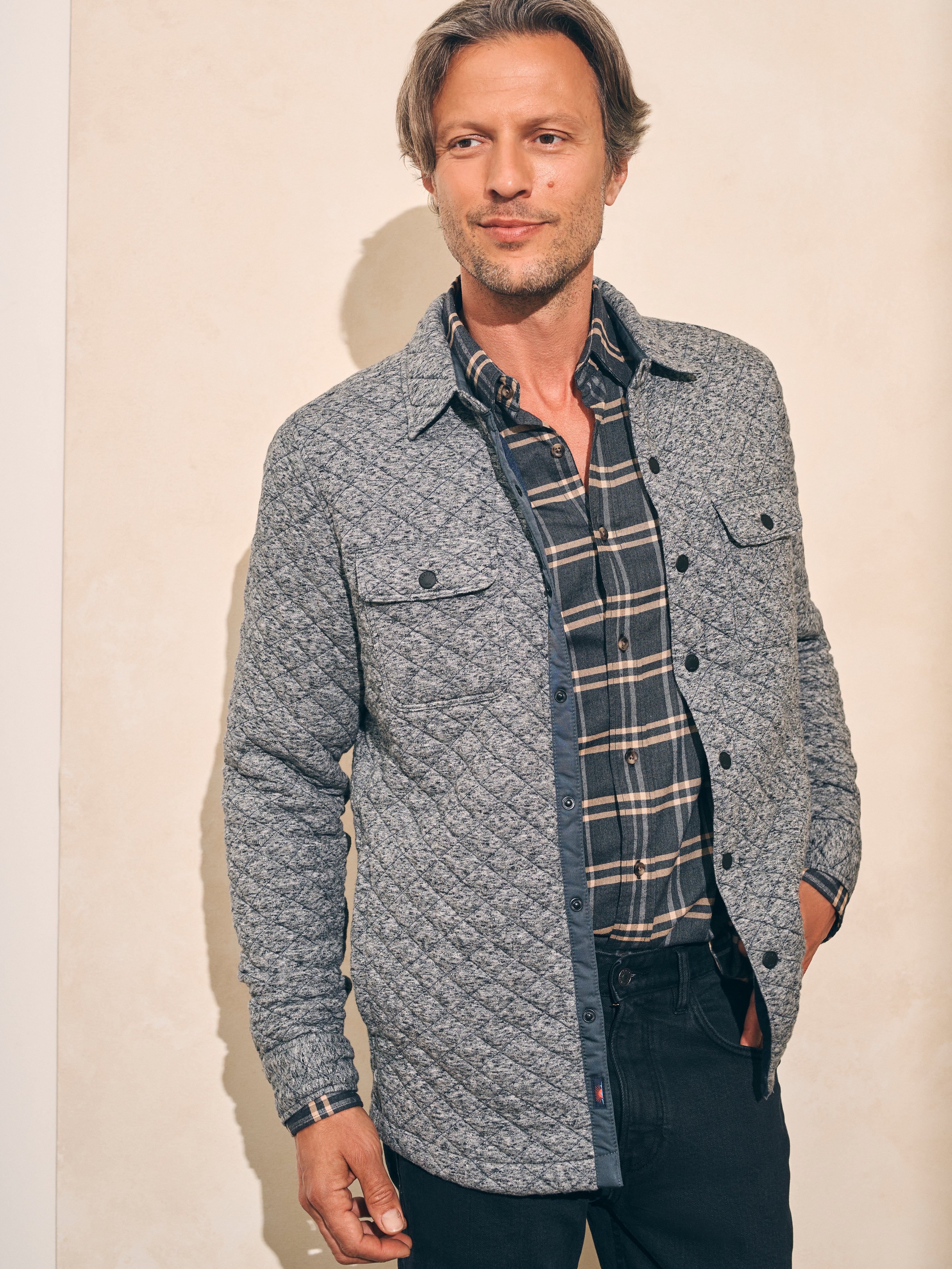 Epic Quilted Fleece CPO (Tall) - Carbon Melange | Faherty Brand