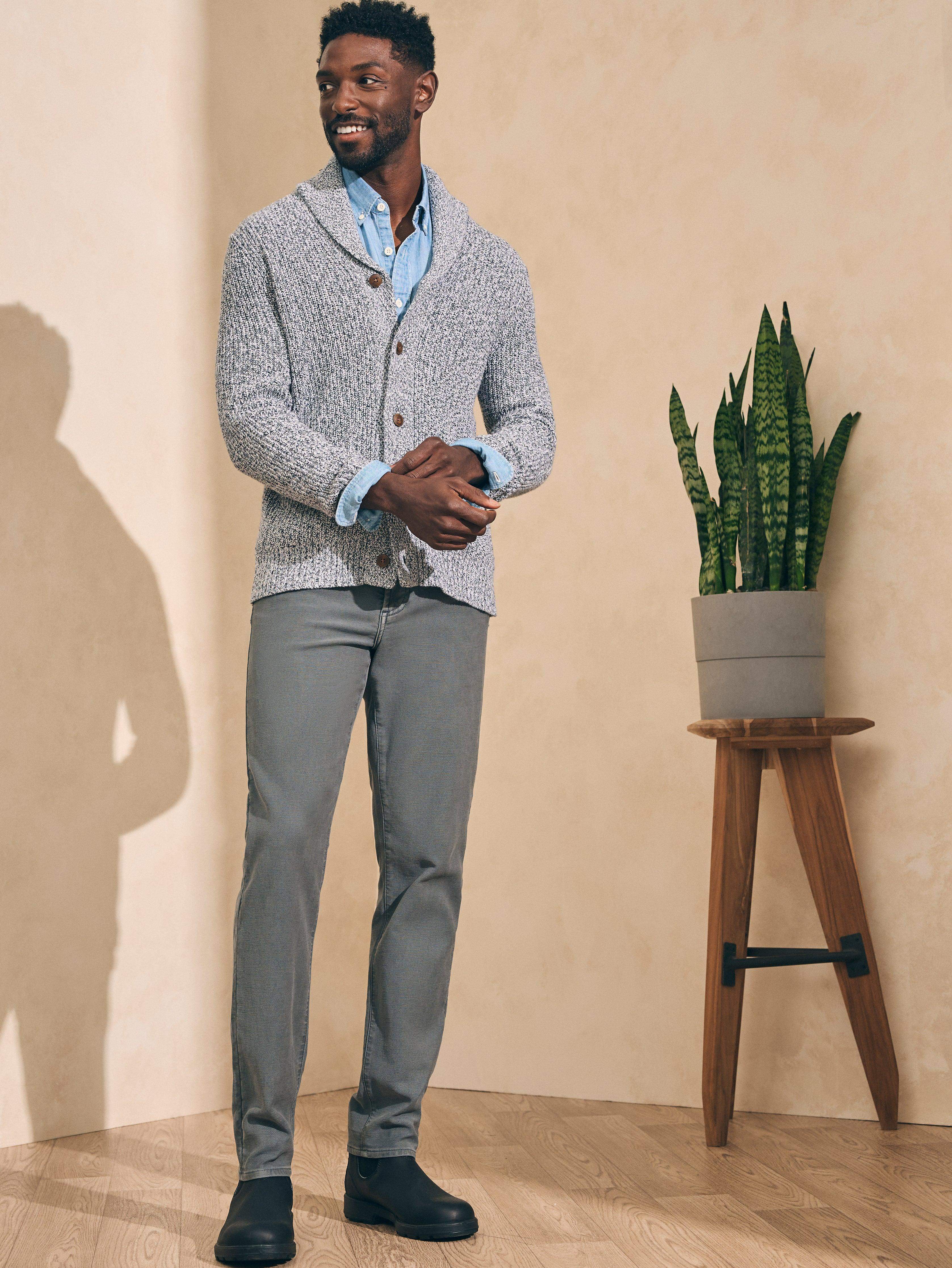 Marled Cotton Cardigan - Light Grey Marl