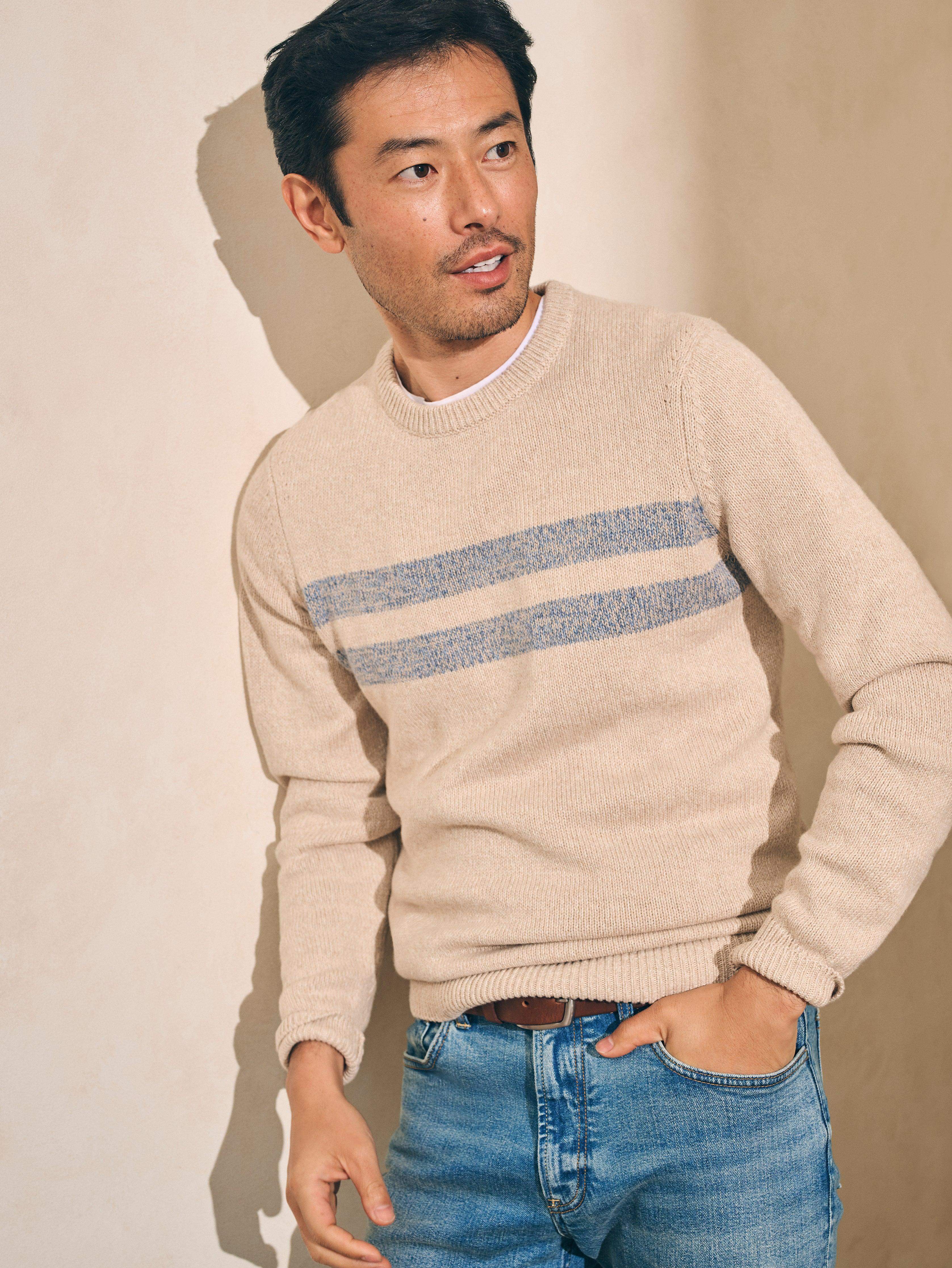 Marled Cotton Surf Stripe Crewneck - Desert Oat