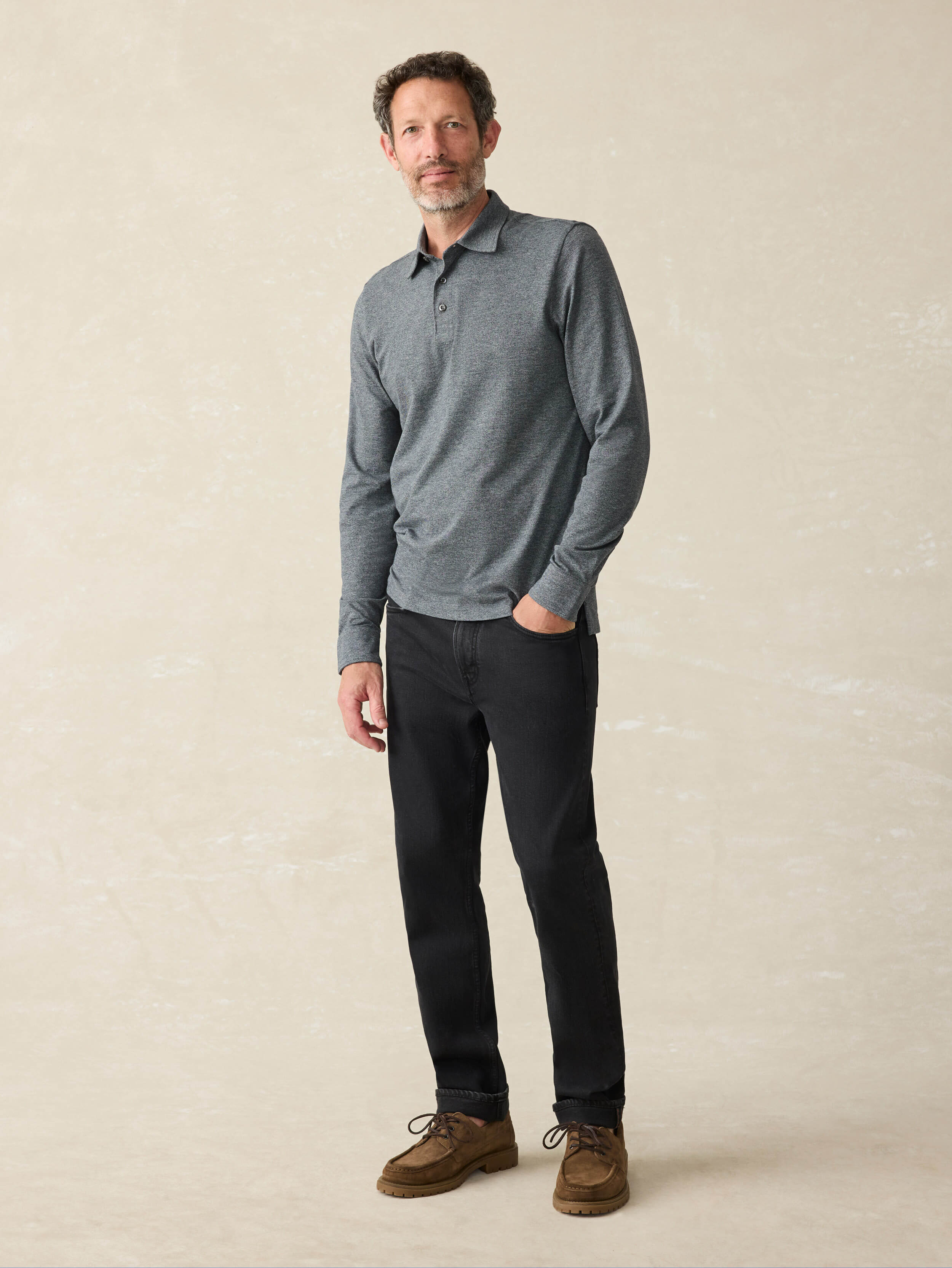 Long-Sleeve Movement™ Pique Polo - Dusty Iron Heather