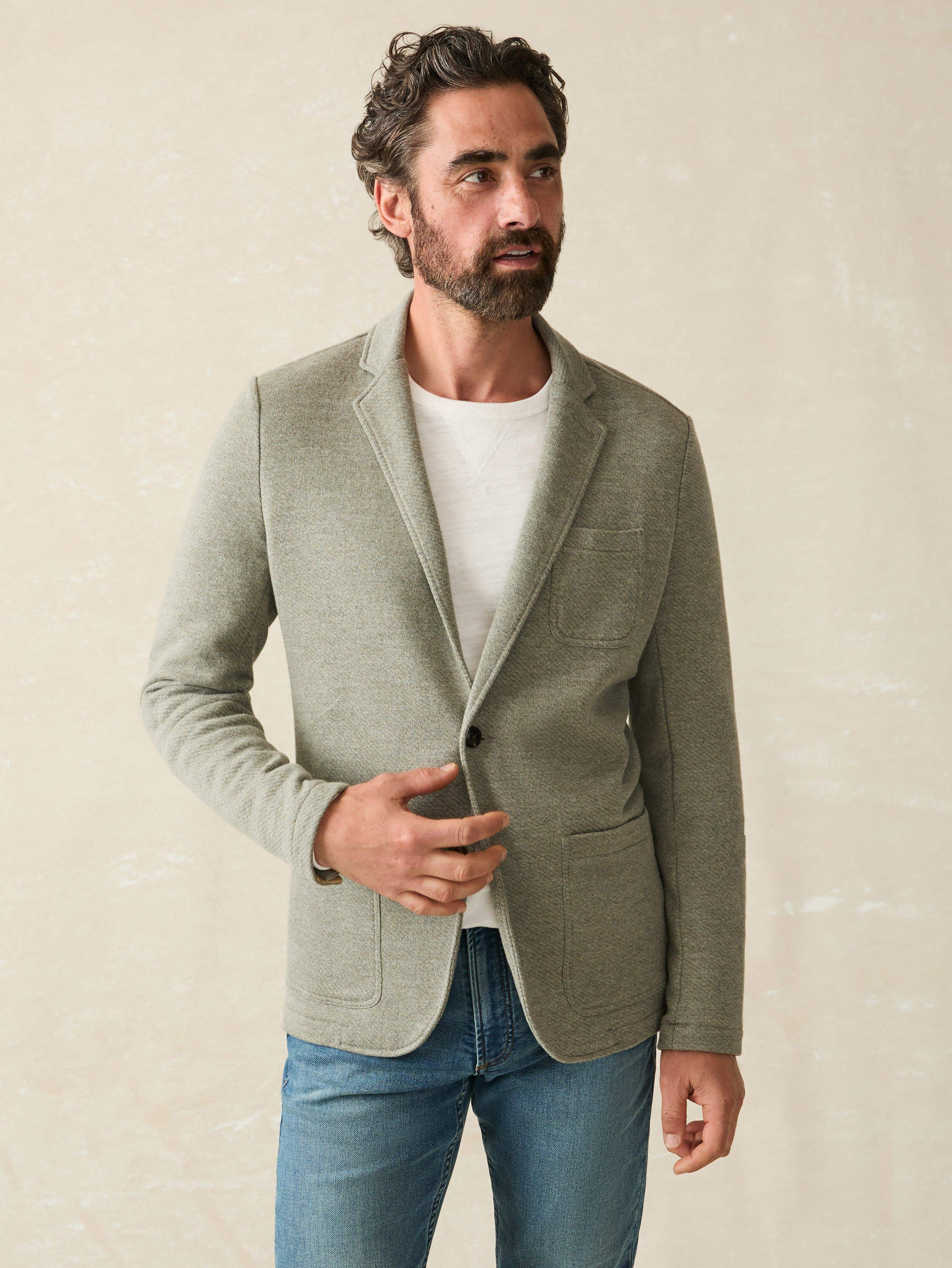 Inlet Knit Blazer (Tall) Olive Brush Melange Faherty Brand