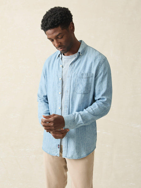 トップス ORDINARY FITS CHAMBRAY PULLOVER SHIRTS Tried & True Chambray Shirt - Vintage Indigo | Faherty Brand
