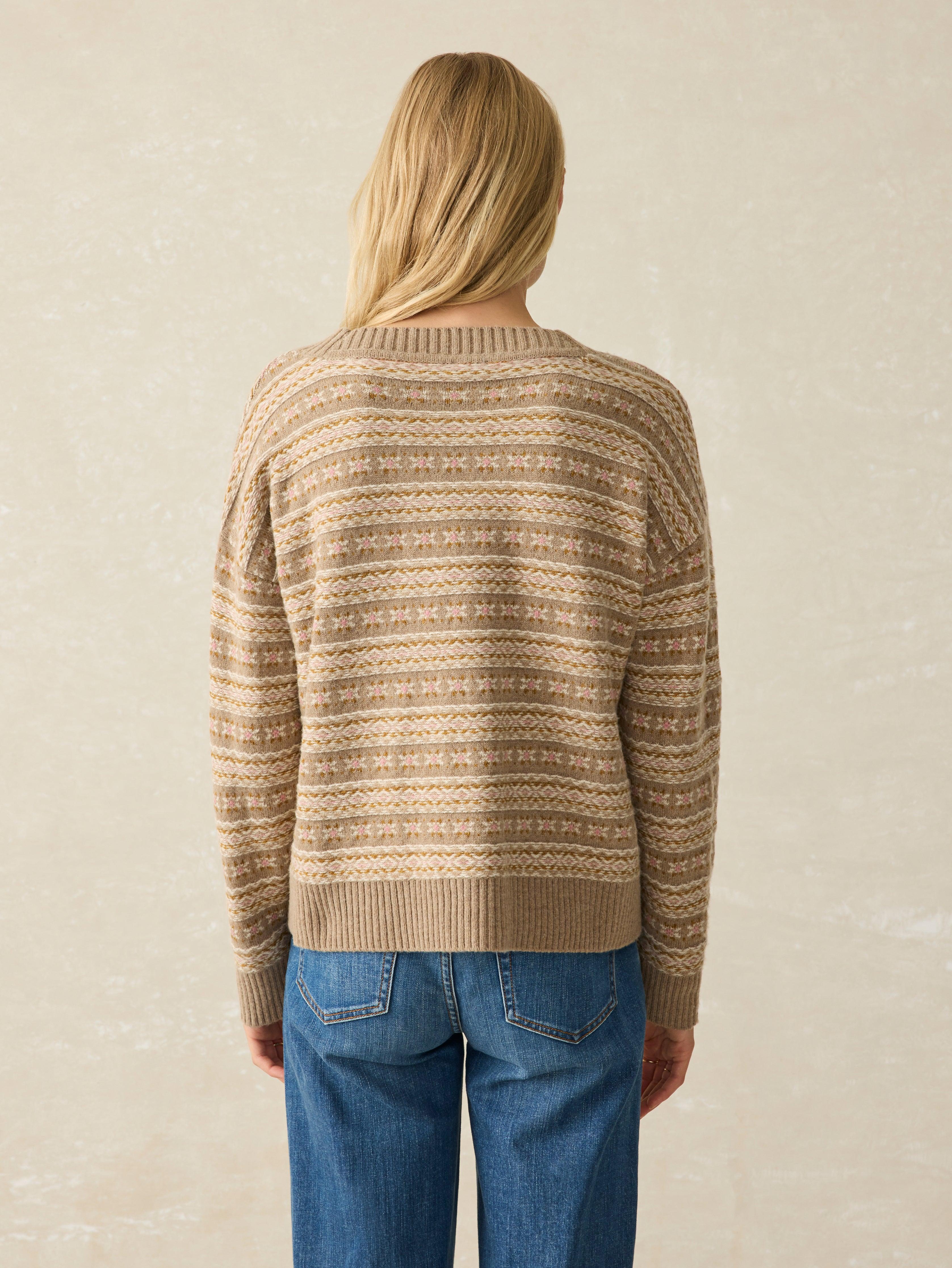 Highland Fairisle V-Neck Sweater - Sugar Cookie