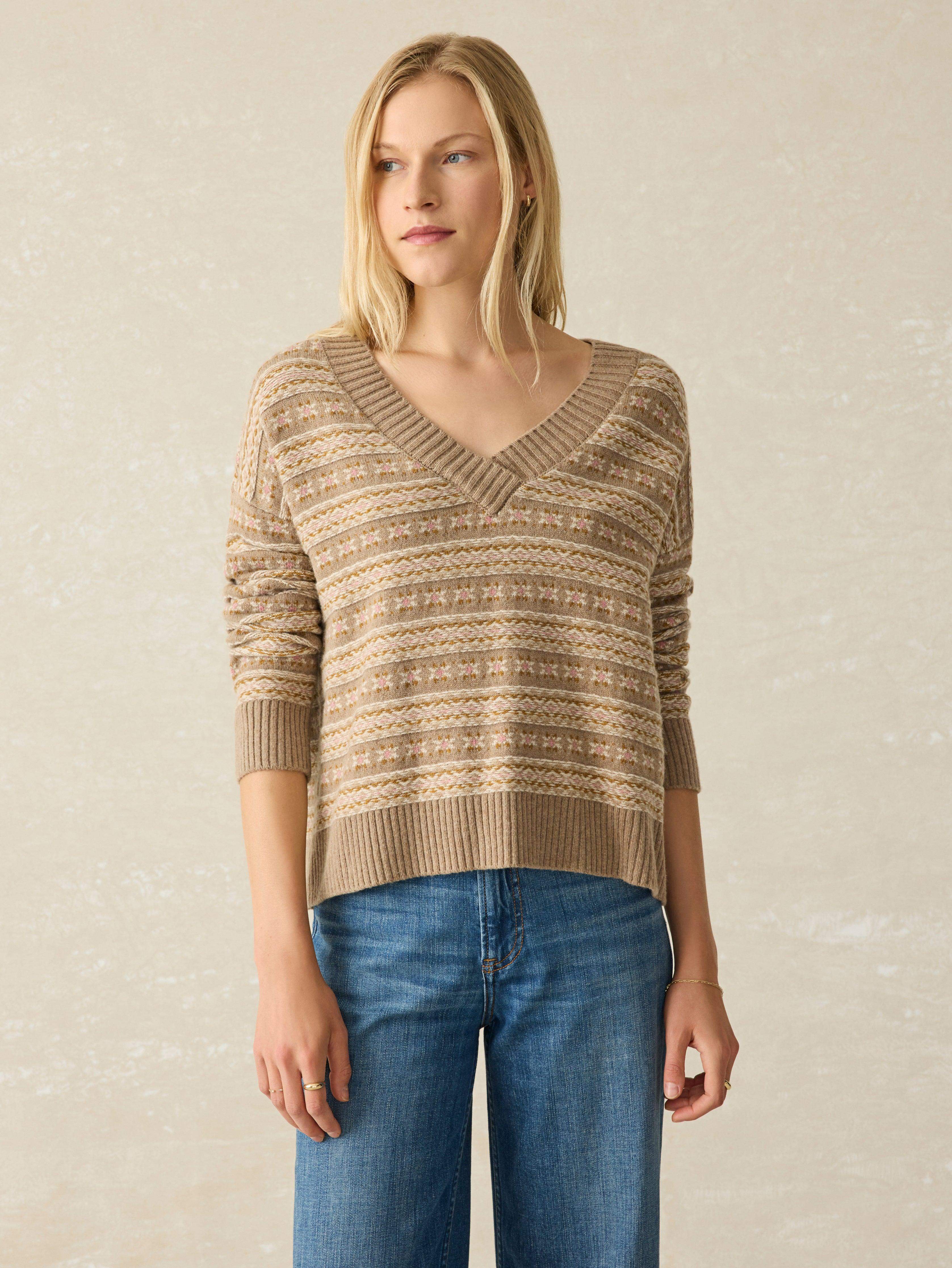 Highland Fairisle V Neck Sweater Sugar Cookie Fairisle Faherty Brand