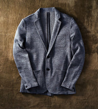 Soft Knit, Rugged, Yet Structured Faherty Brand Reserve Blazer on a Linen Surface