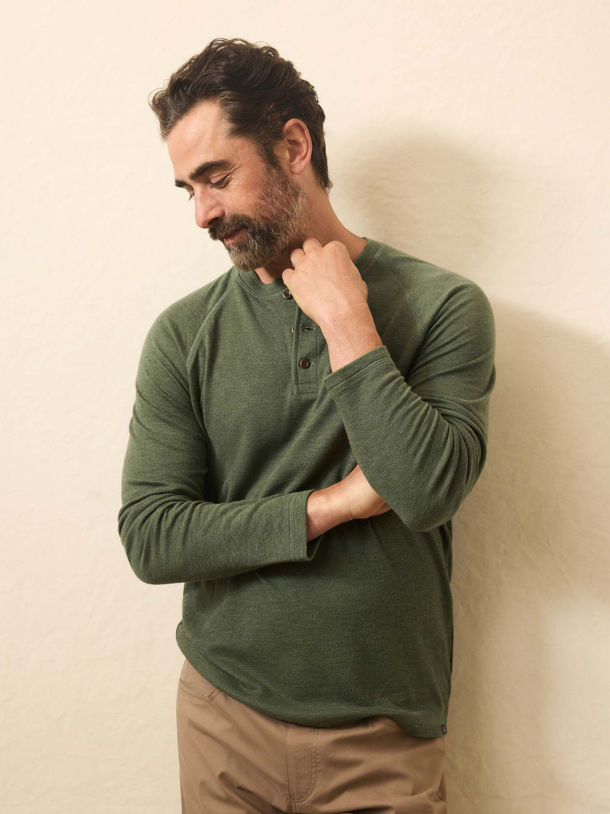 Long-Sleeve Cloud Henley - Deep Fern Heather, image 5 of 5
