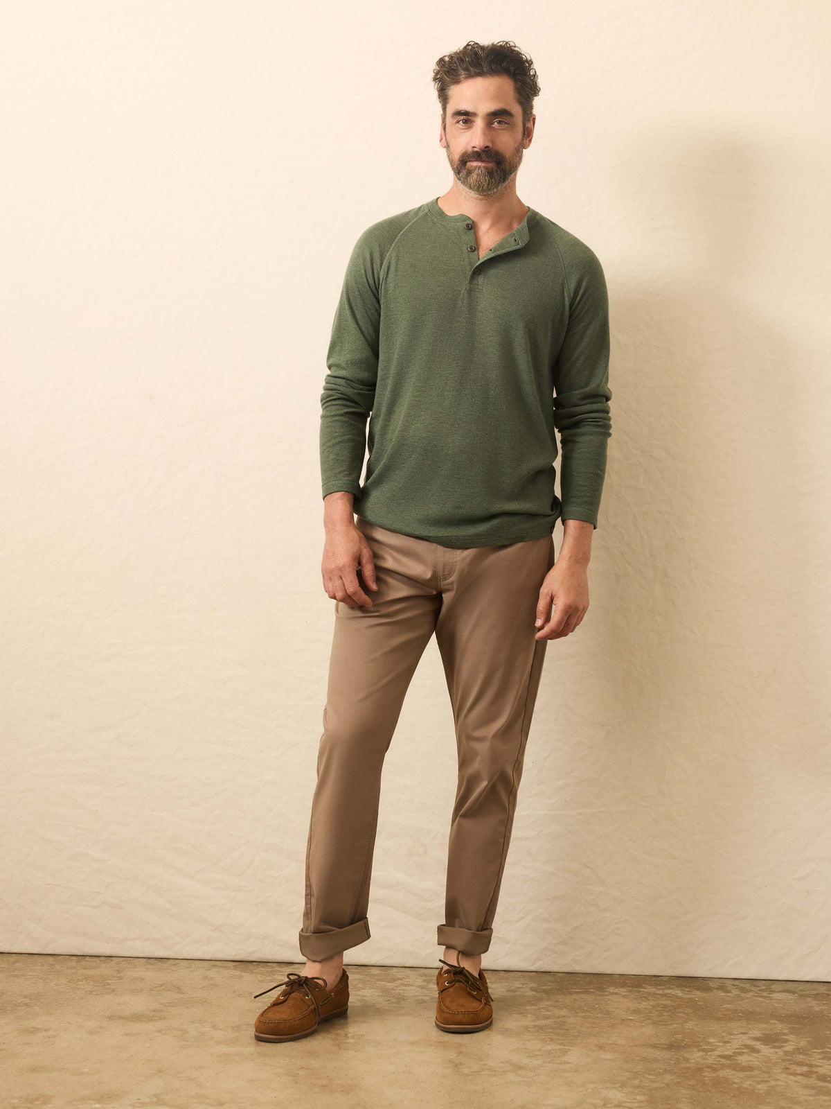 Long-Sleeve Cloud Henley - Deep Fern Heather, image 3 of 5