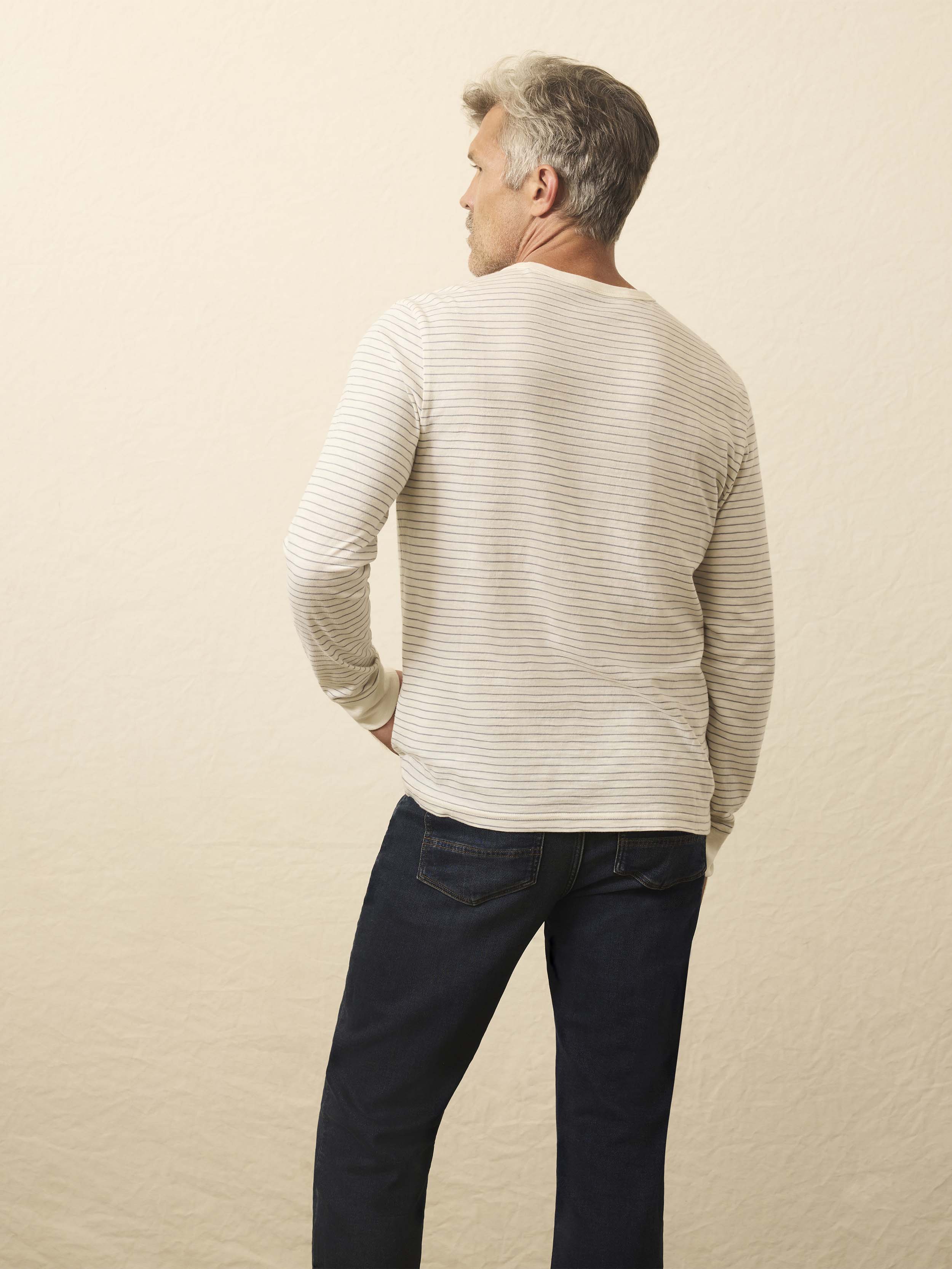 Long-Sleeve Sunwashed Regenerative Cotton Tee - Cream Flint Stripe
