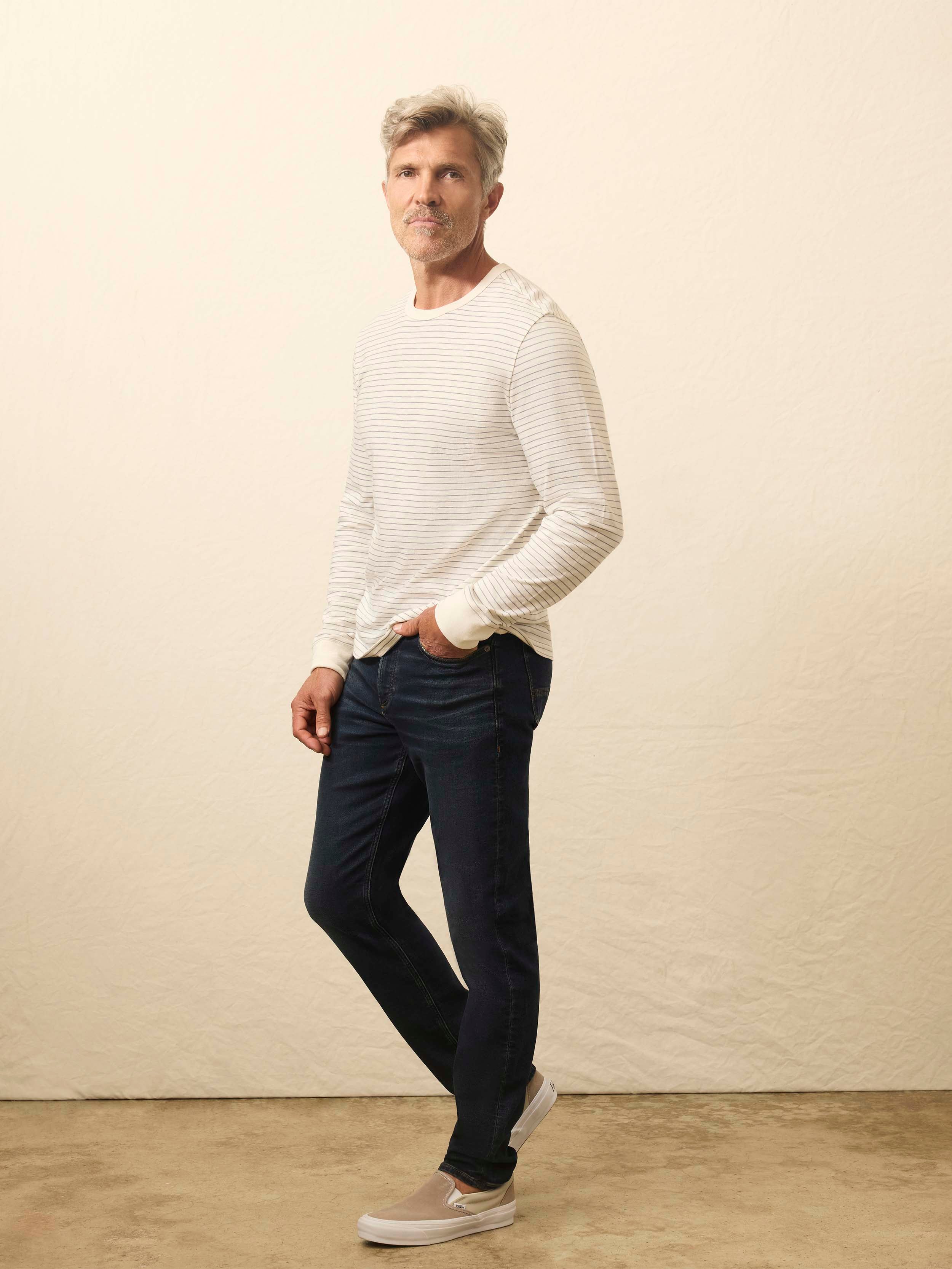 Long-Sleeve Sunwashed Regenerative Cotton Tee - Cream Flint Stripe