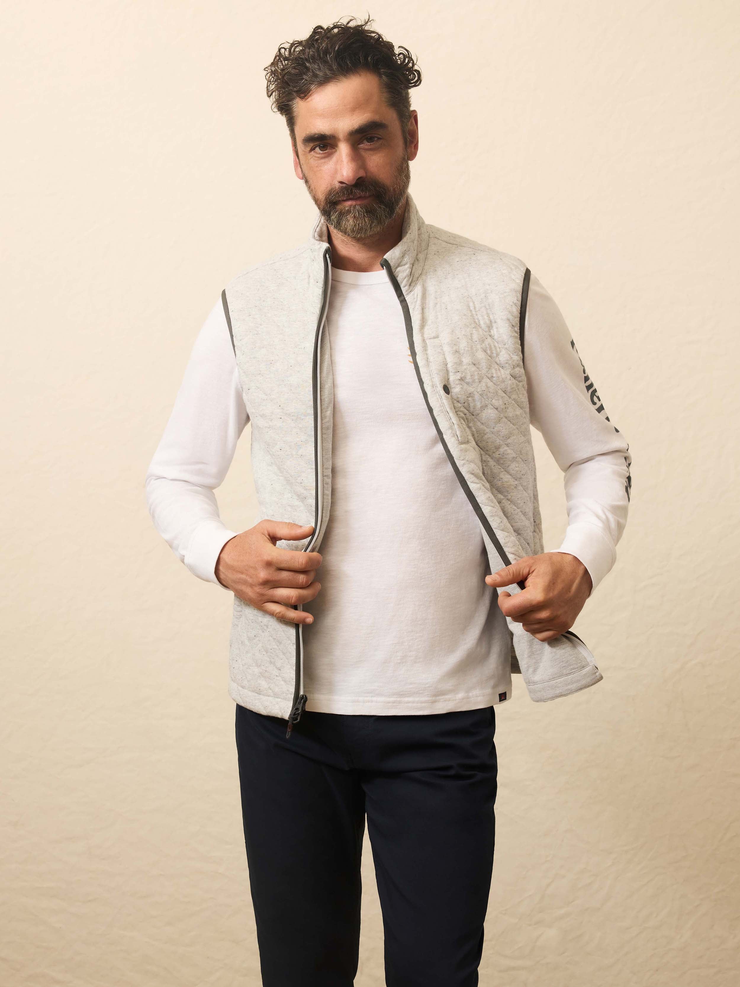 Epic Quilted Fleece Vest - Ivory Peak Heather | Faherty Brand Epic Quilted Fleece Vest - Ivory Peak Heather | Faherty Brand