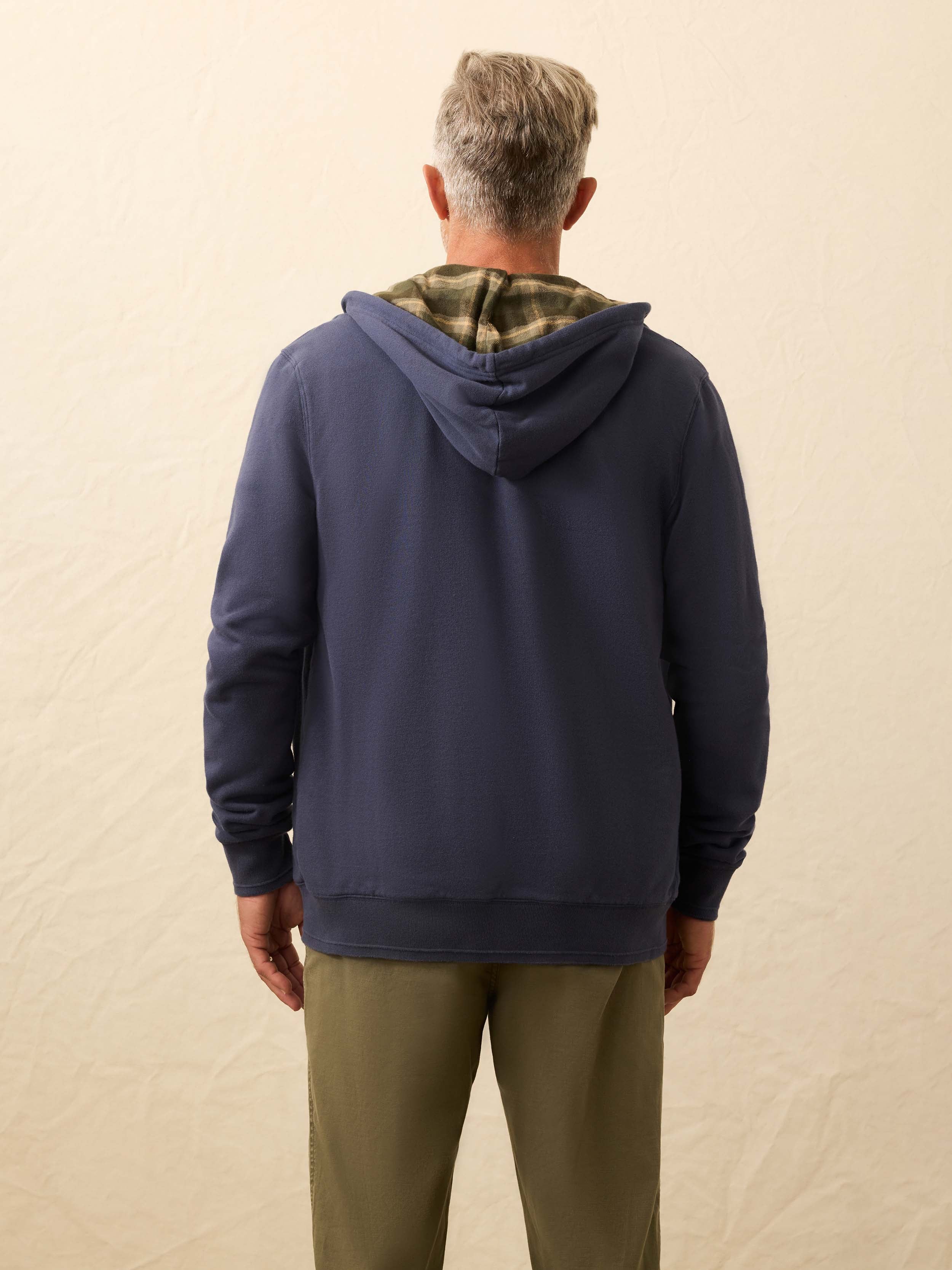 Flannel Lined Full Zip Hoodie - Dark Ocean | Faherty Brand