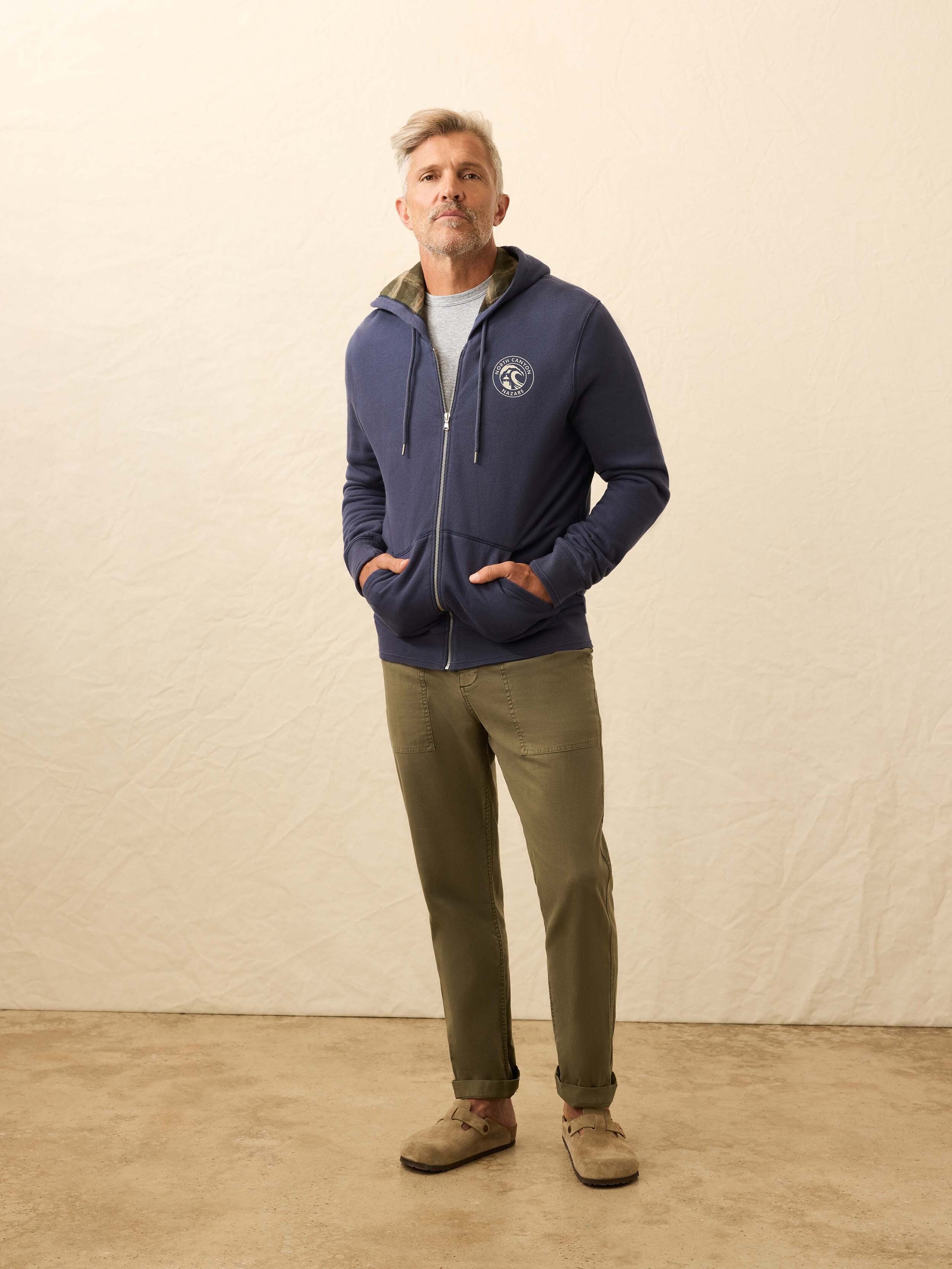Flannel Lined Full Zip Hoodie - Dark Ocean | Faherty Brand