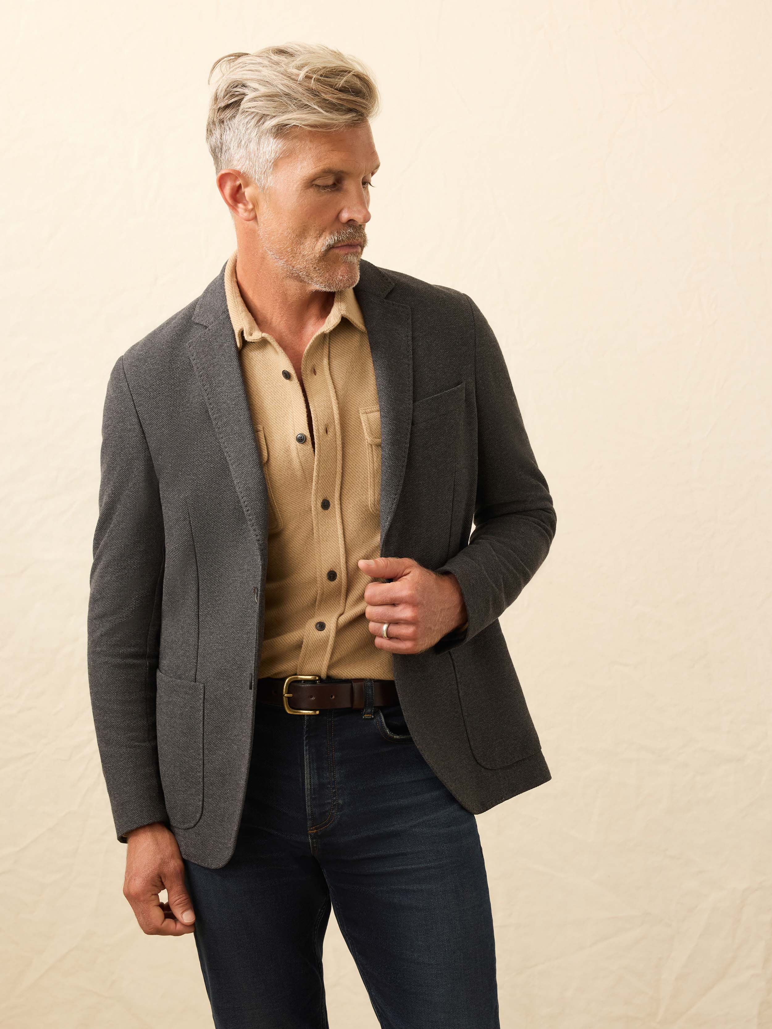 Faherty Men's Knit Blazer - Charcoal Cliff, Size 48, Cotton