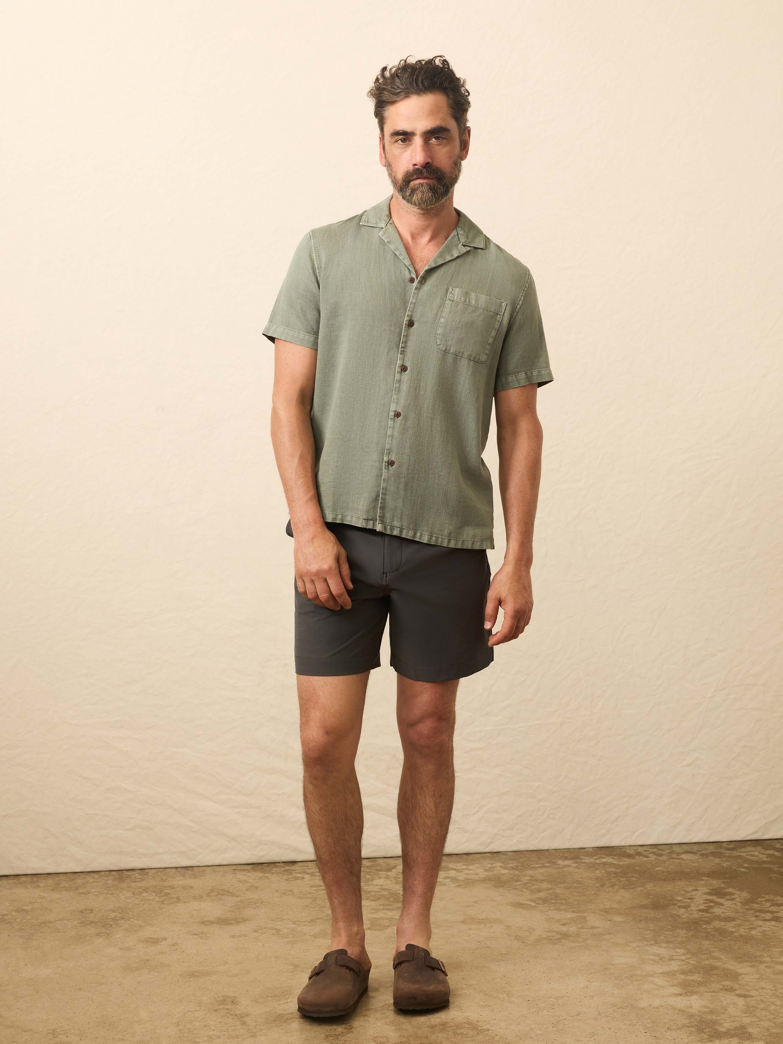 Short-Sleeve Hemp Blend Shirt - Olive Dusk