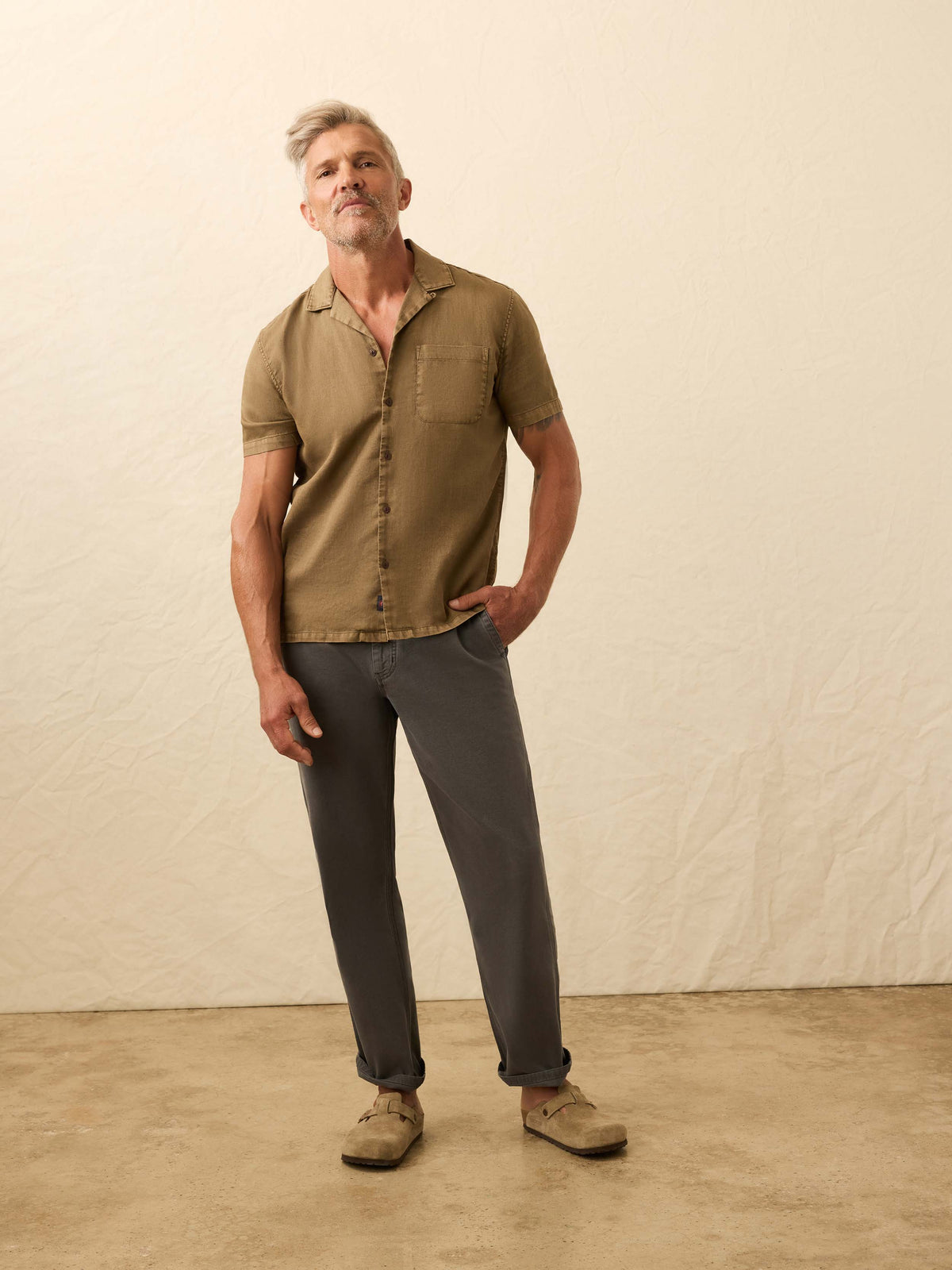 Timber Pattern Shirts Short-Sleeve Hemp Blend Shirt - Timber