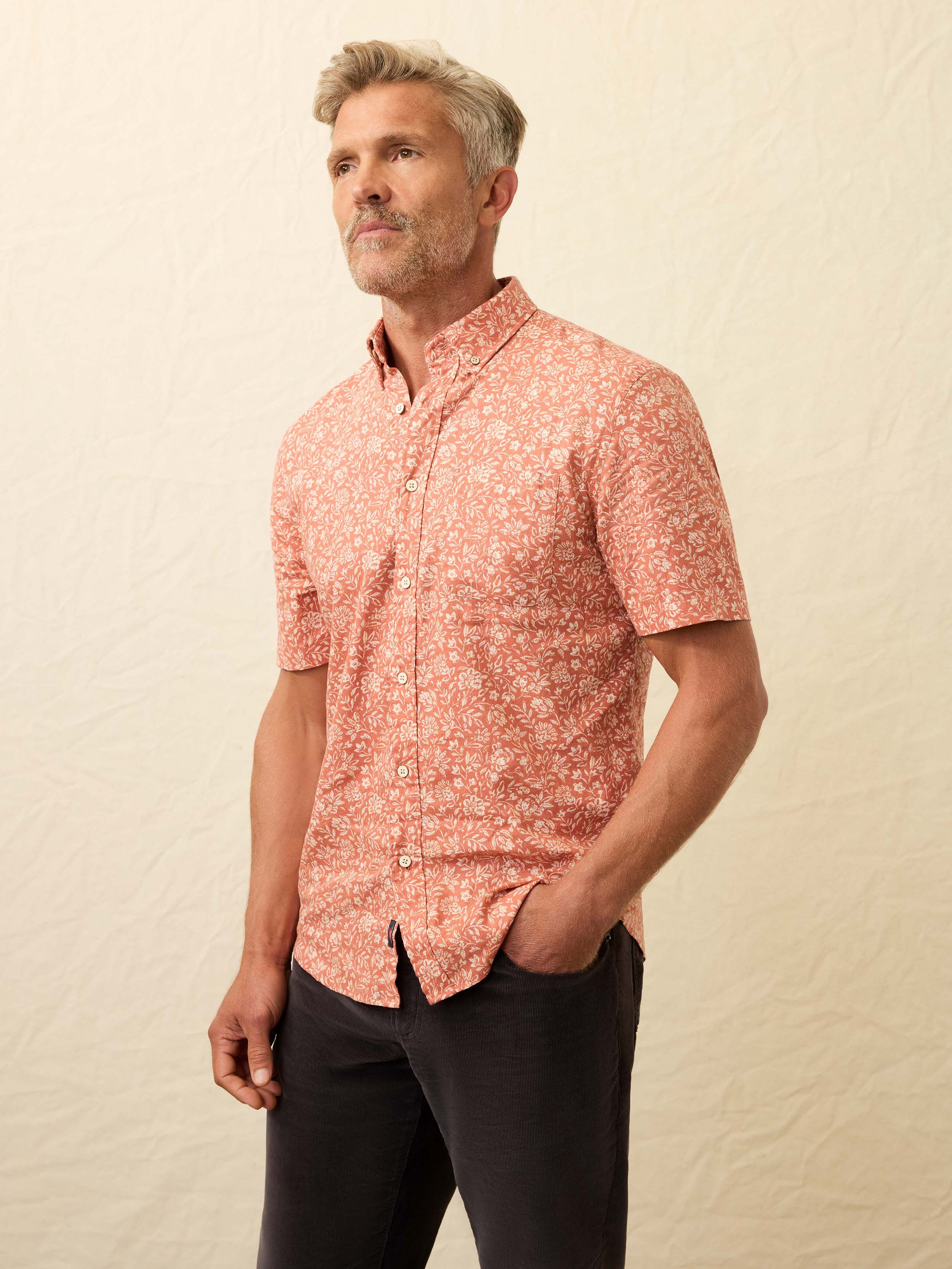 Short- Sleeve Breeze Shirt - Coral Beach Floral