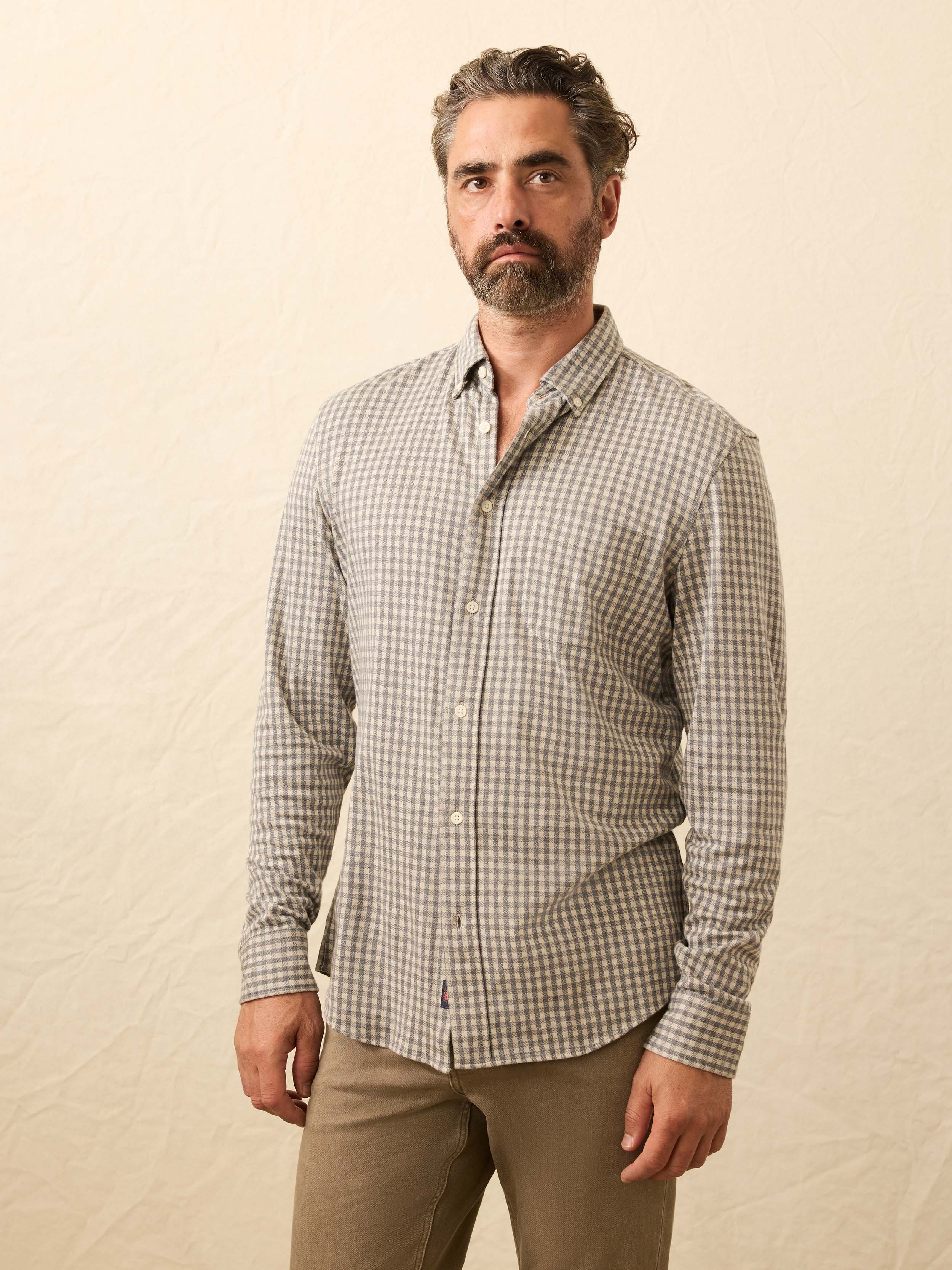 Coastline Knit Shirt - Fox Grey Gingham