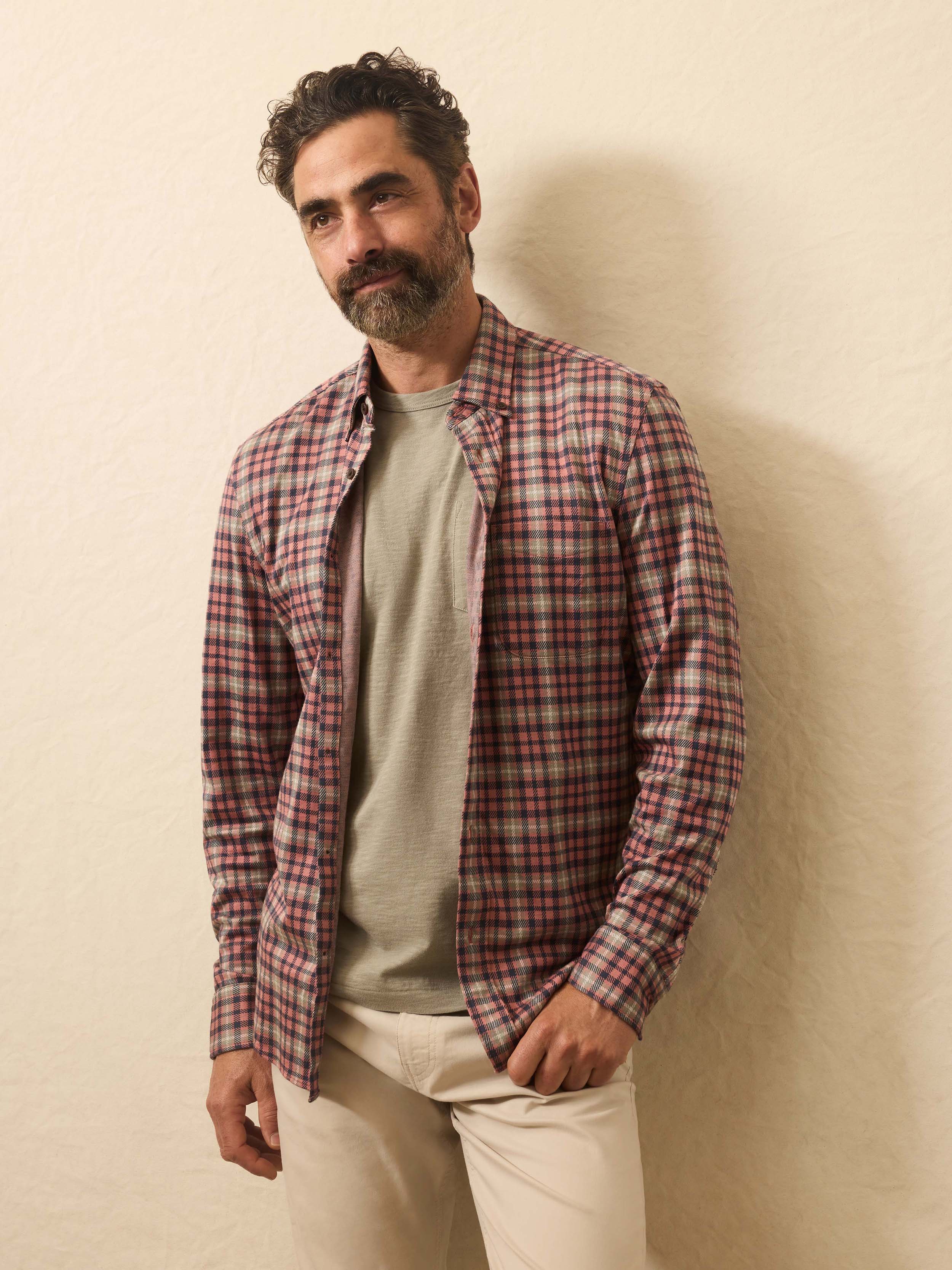 Coastline Knit Shirt - Redstone Forest Plaid