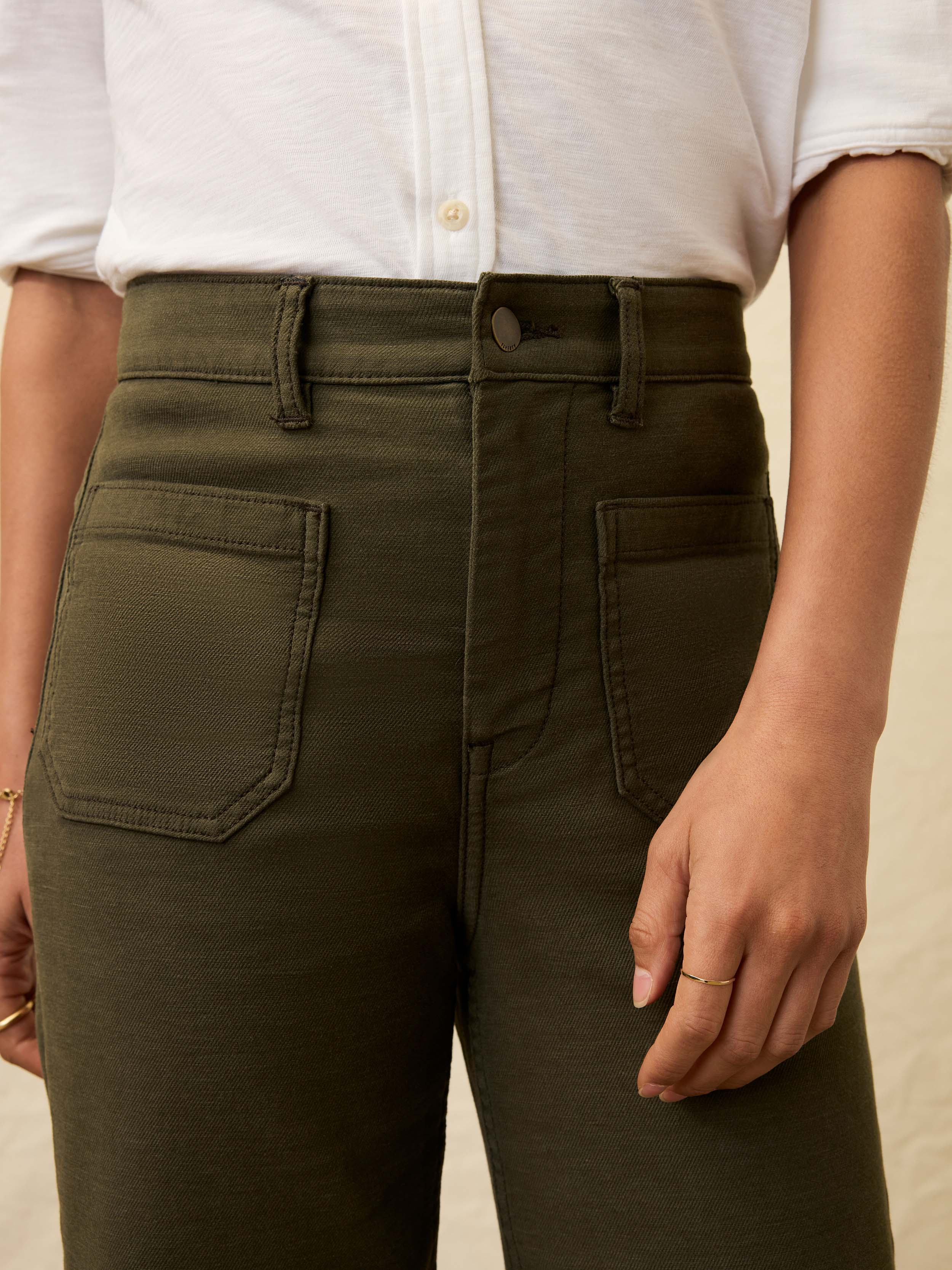 Stretch Terry Patch Pocket Ankle Pant - Forest Olive