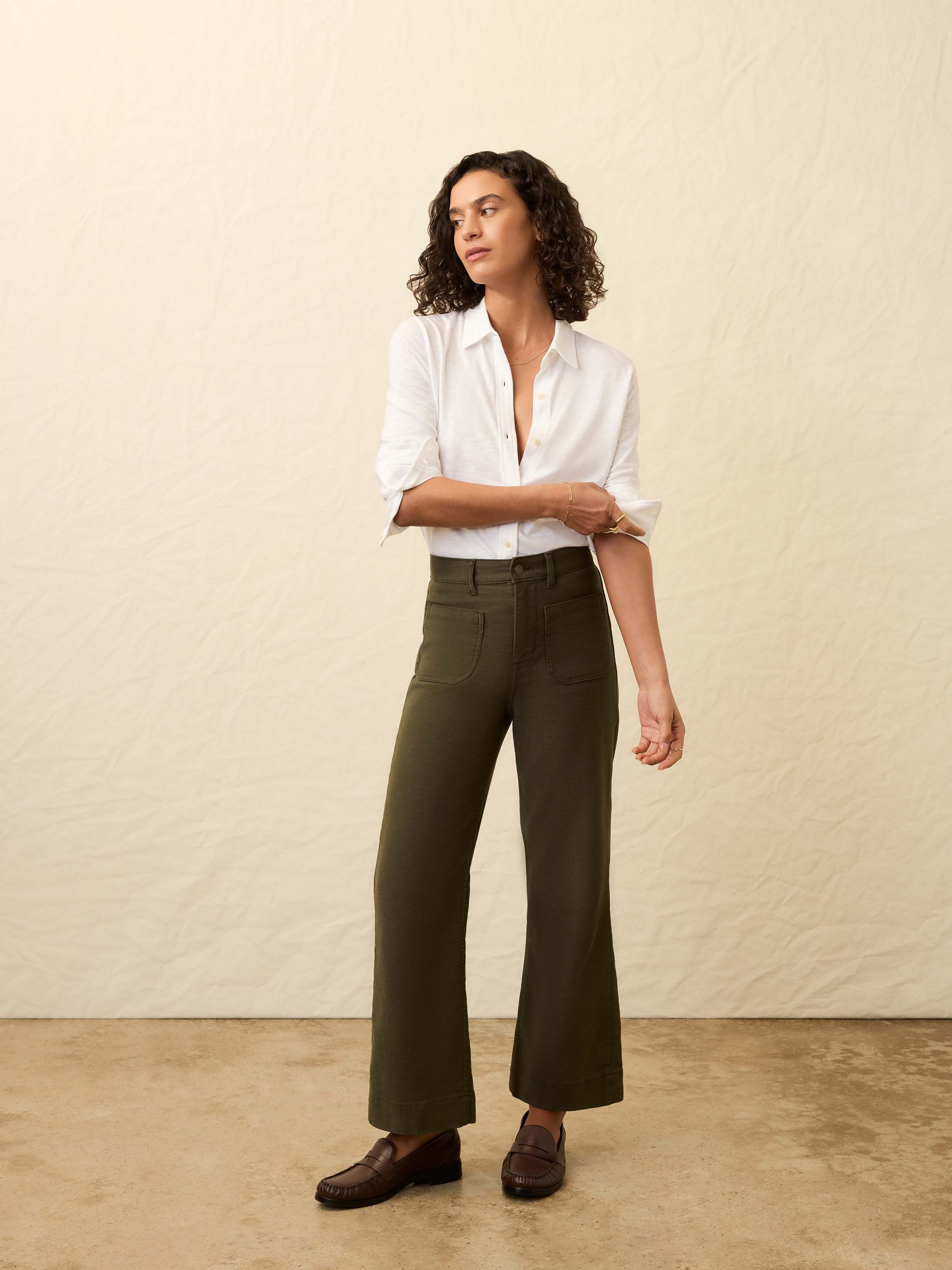 Stretch Terry Patch Pocket Ankle Pant - Forest Olive