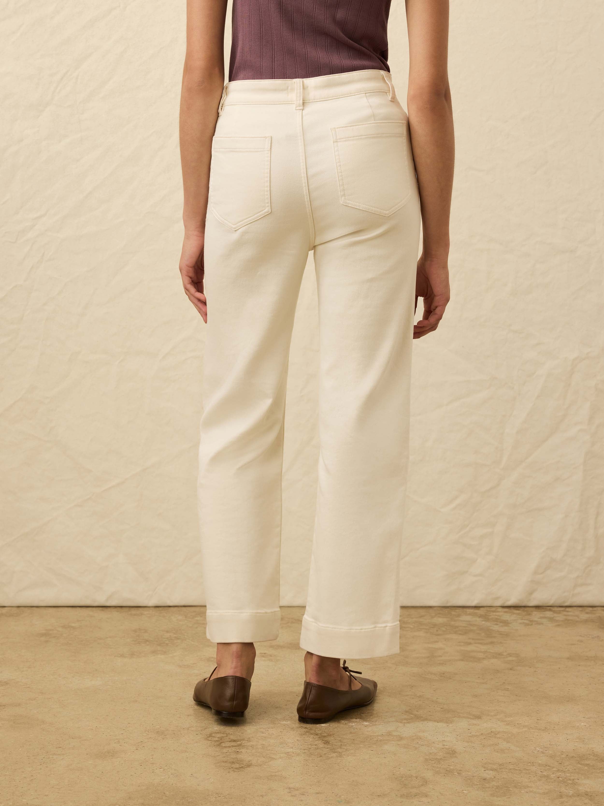 Stretch Terry Patch Pocket Ankle Pant - Egret