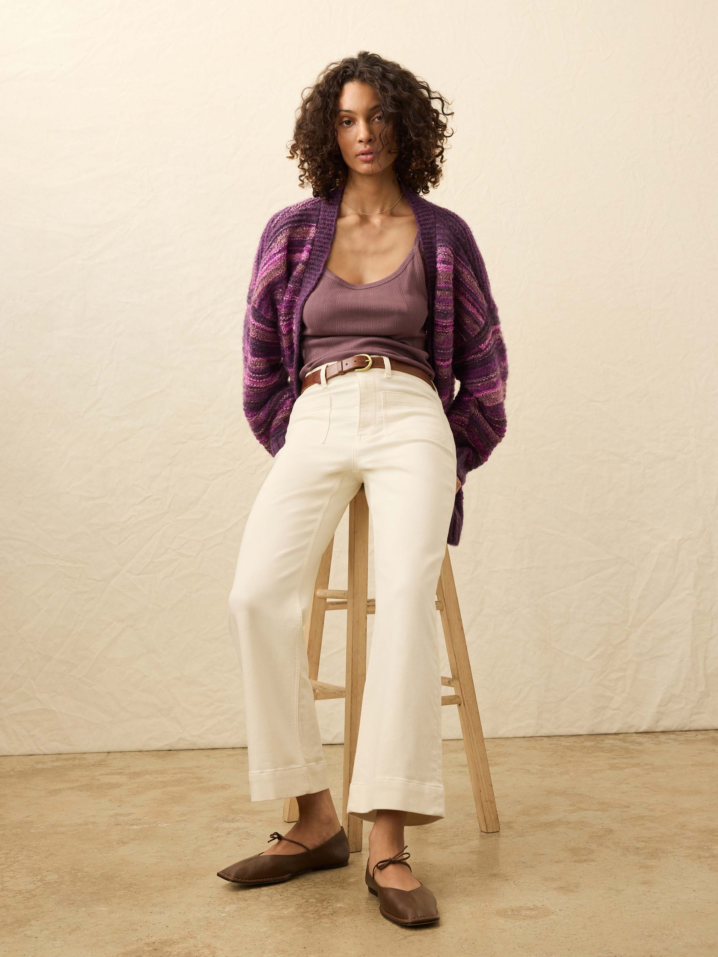 Stretch Terry Patch Pocket Ankle Pant - Egret