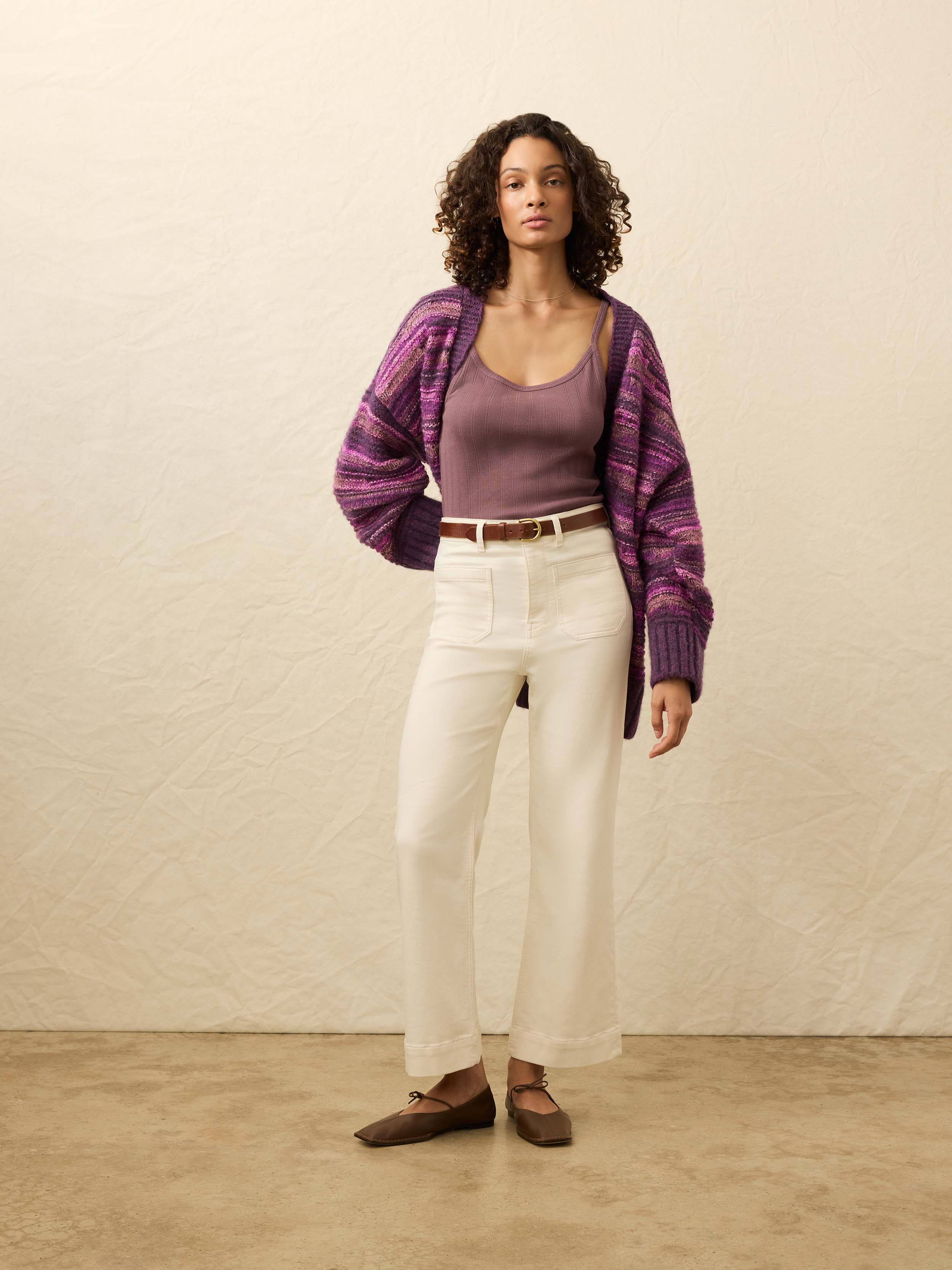 Stretch Terry Patch Pocket Ankle Pant - Egret