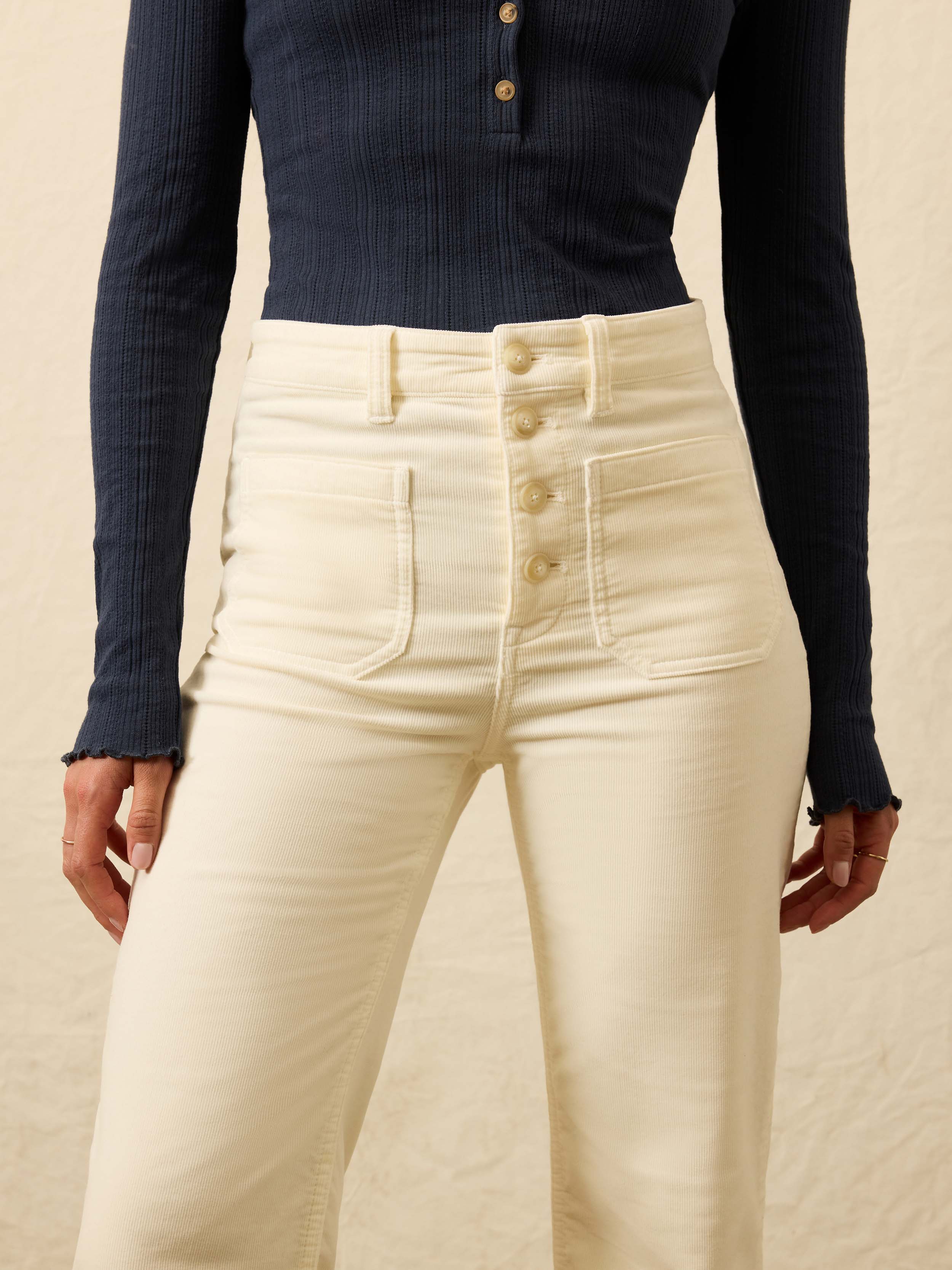 Stretch Terry Cord Patch Pocket Pant - Egret
