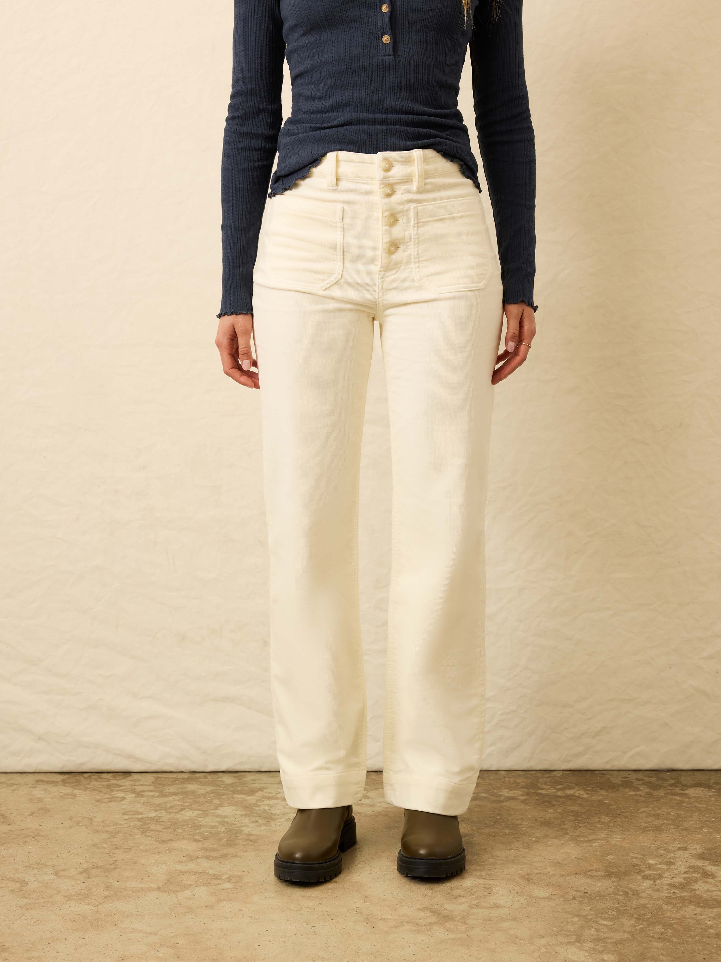 Stretch Terry Cord Patch Pocket Pant - Egret