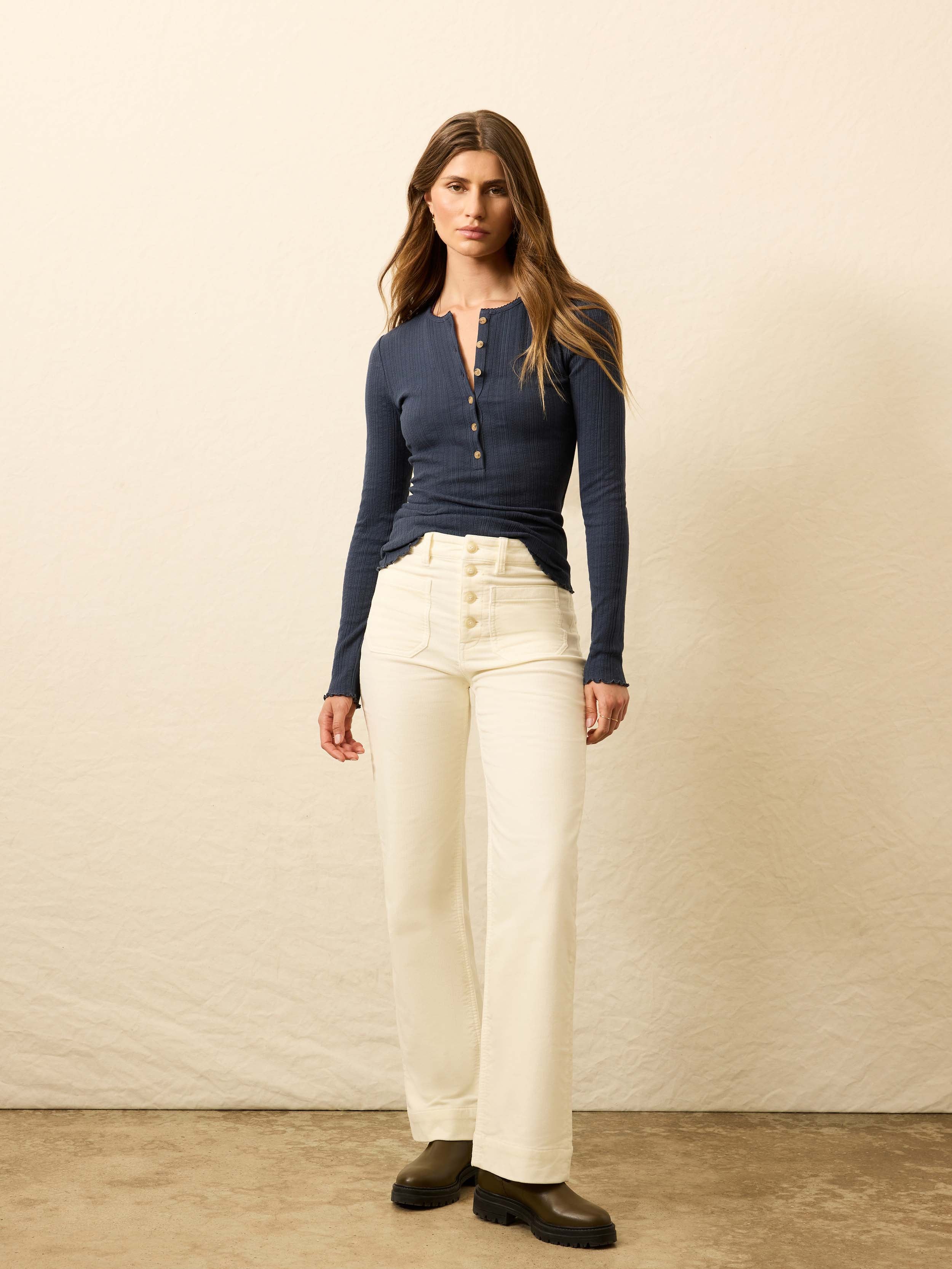 Stretch Terry Cord Patch Pocket Pant - Egret